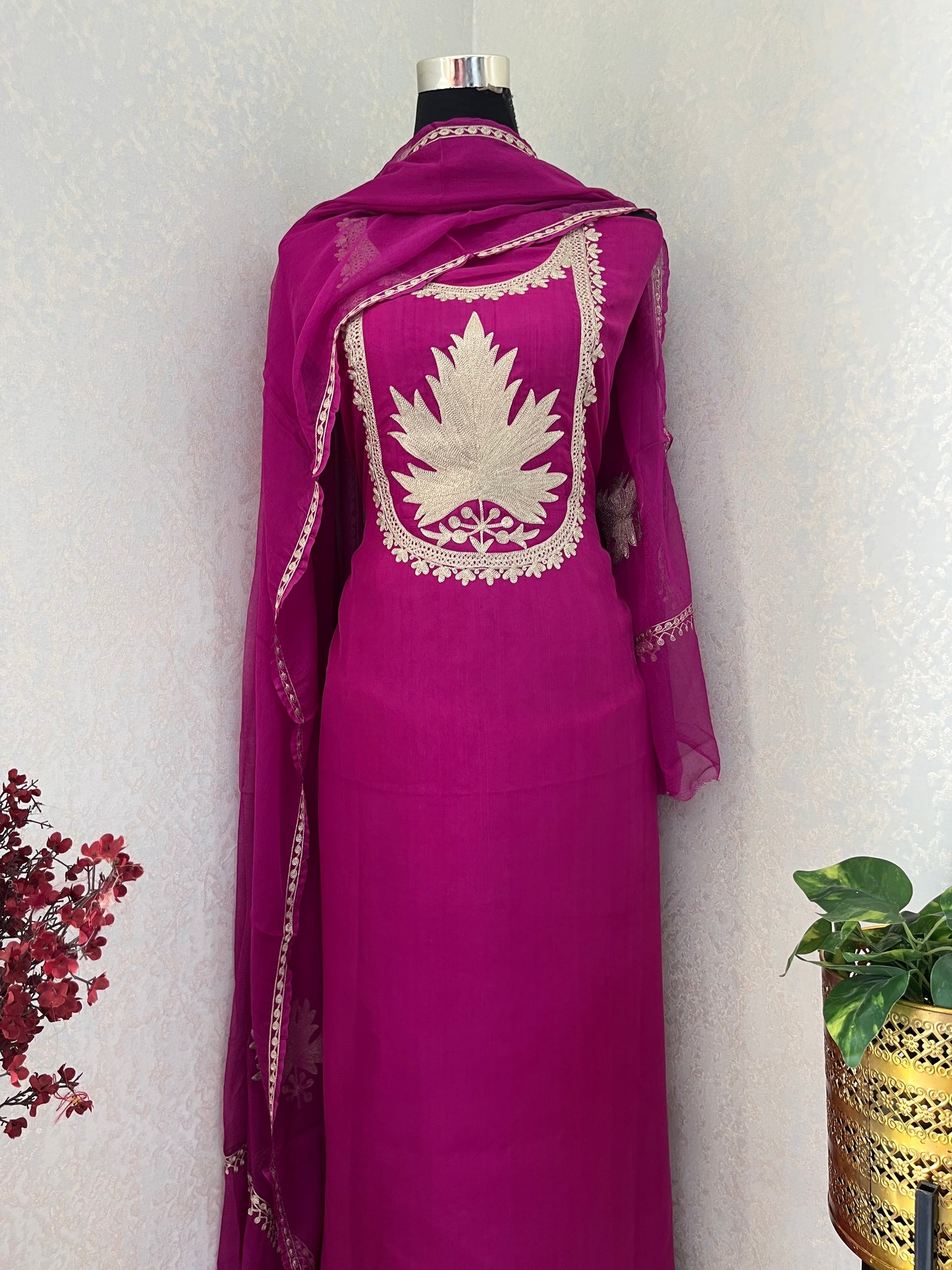 Hot pink  Sanam Tilla Embroidered Suit material