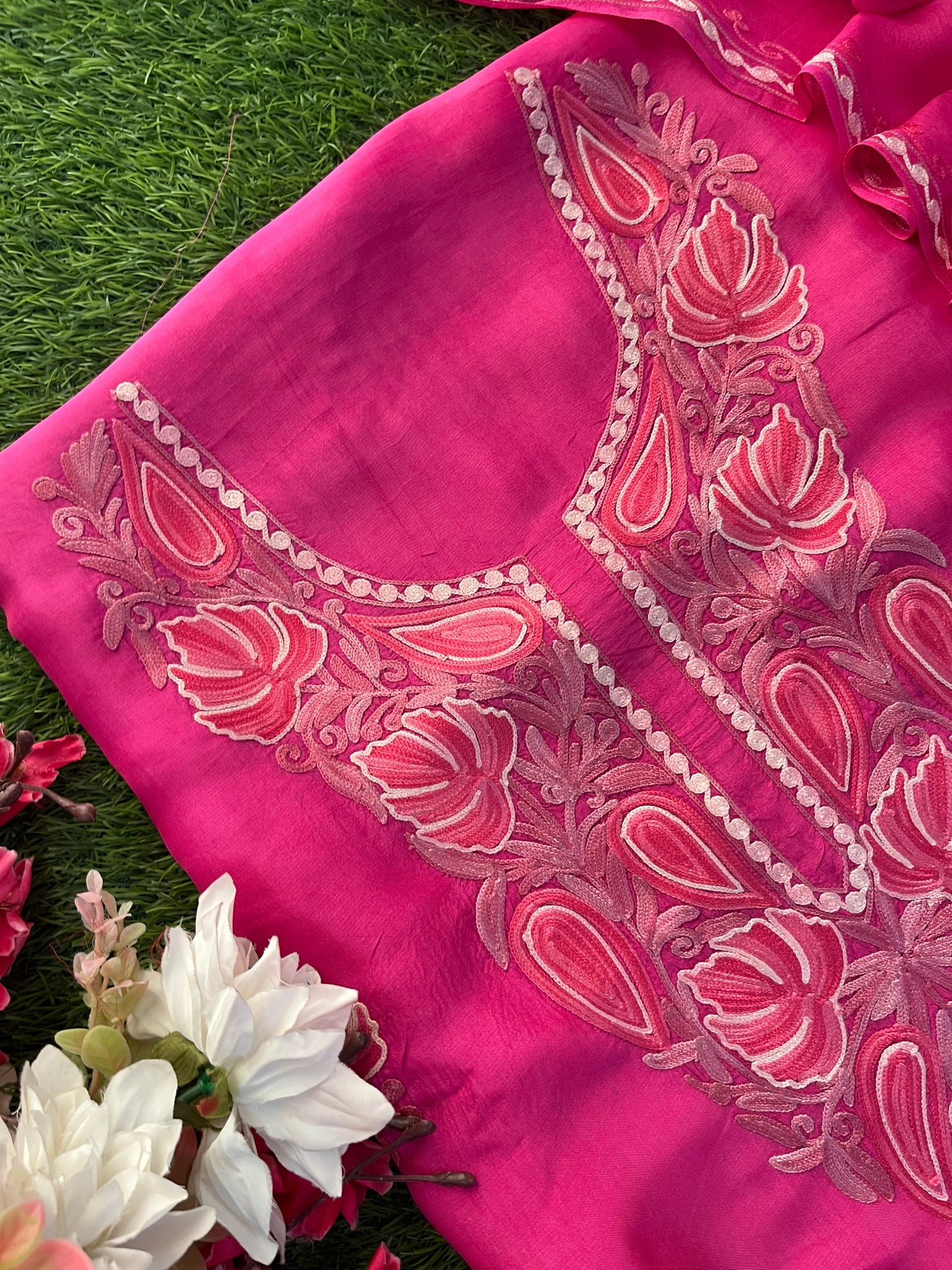 Hot Pink Opada Silk Kashmiri Suit