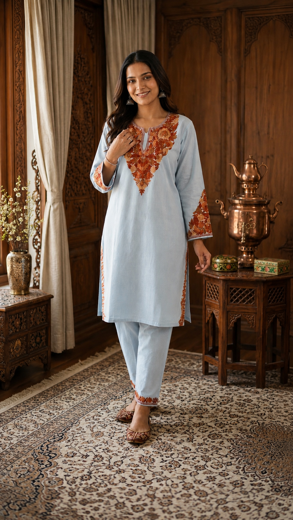 Ice Blue Cotton Stitched Co-ord Set (42)