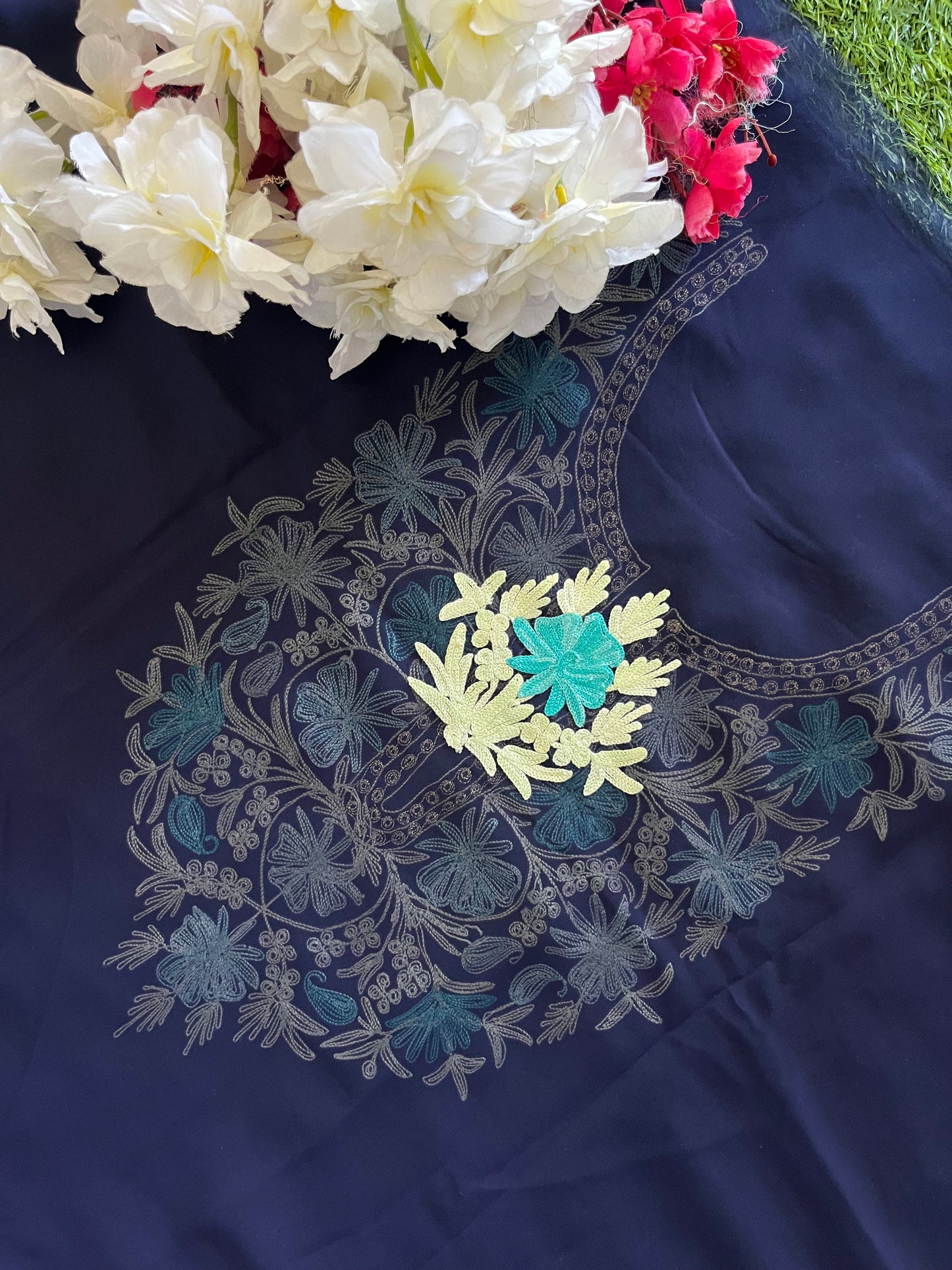 Royal Blue Georgette Shirt and Dupatta Aari Embroidered Suit