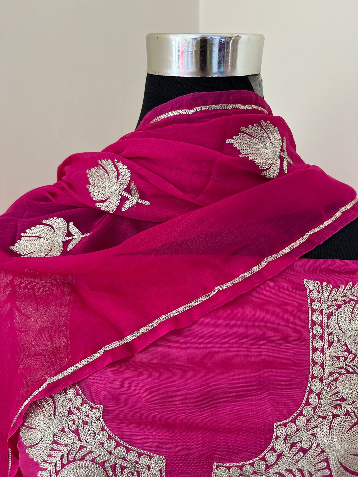 Sanam’ Hot Pink Silk Tilla Embroidered Suit material