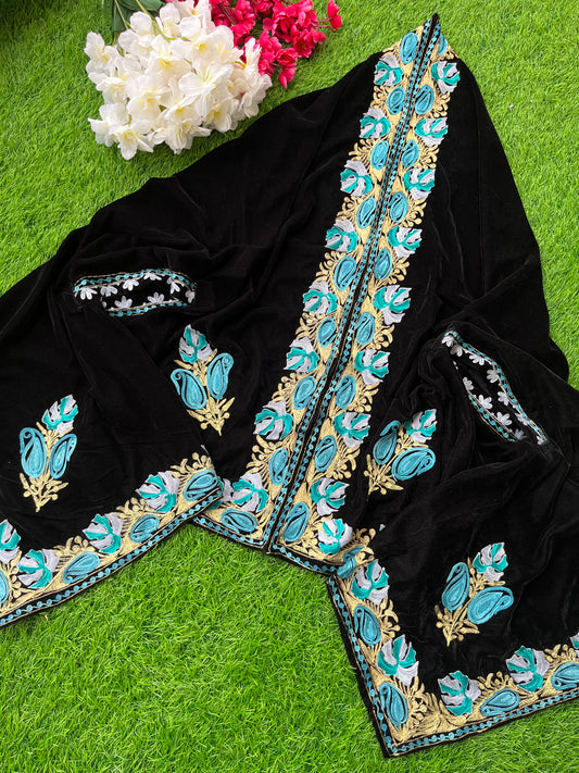 Black Aari Embroidered Velvet Cape