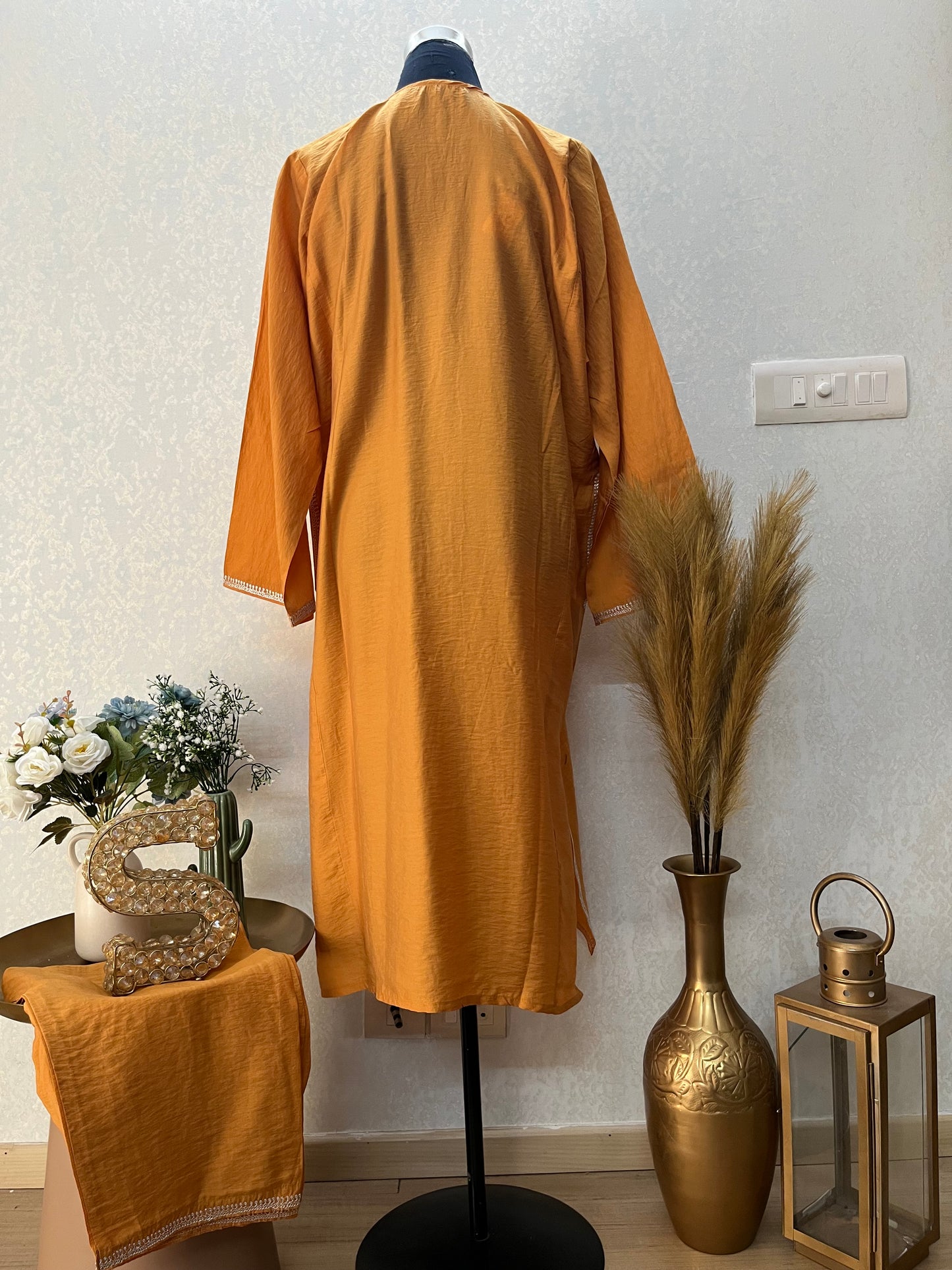 Mustard Cotton Kashmiri Pheran Set (46)