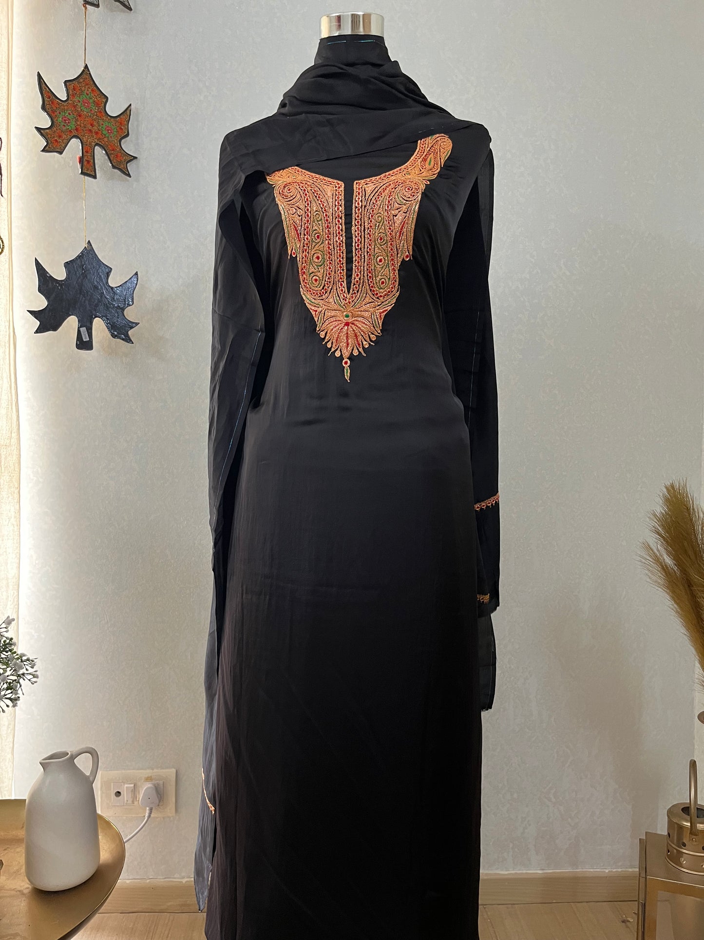 Black Silk Puff Tilla Embroidered Suit