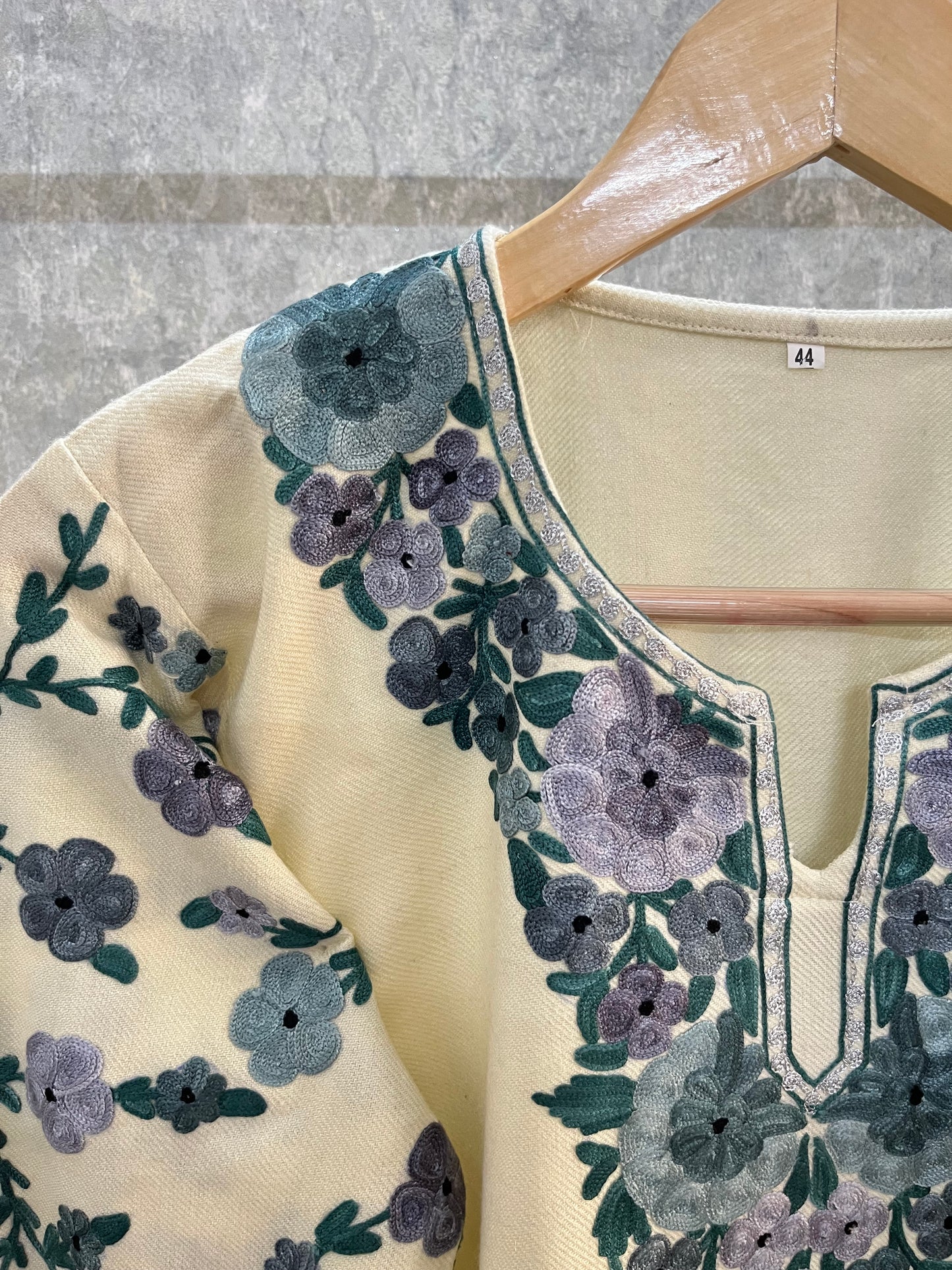 Off White Woollen Kashmiri Co-Ord Set ( Size 40 )