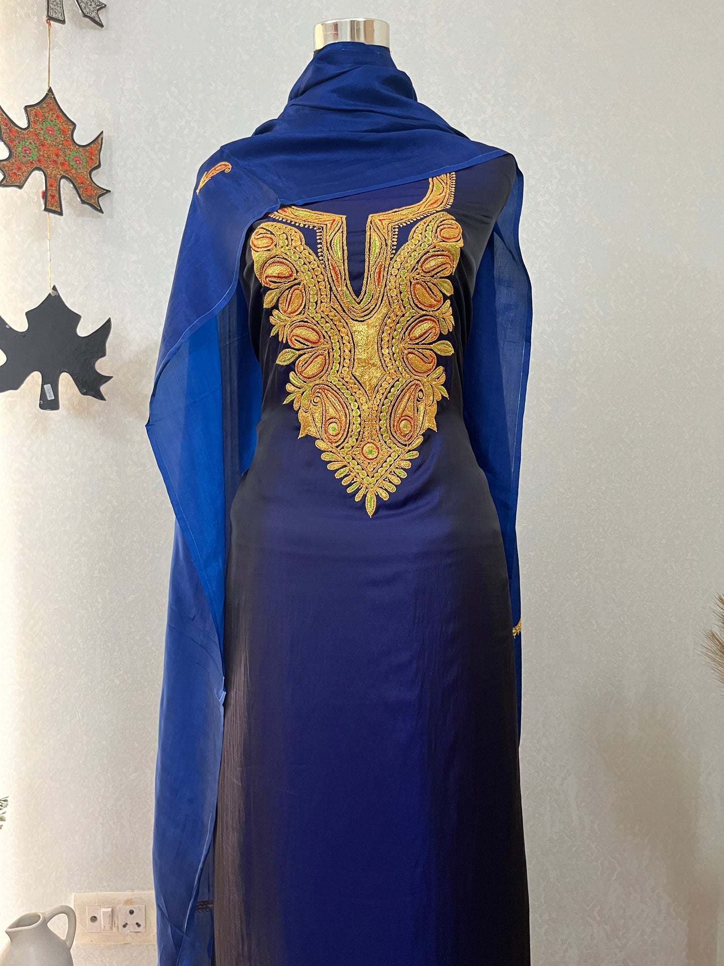 Royal Blue Silk Puff Tilla Embroidered Suit