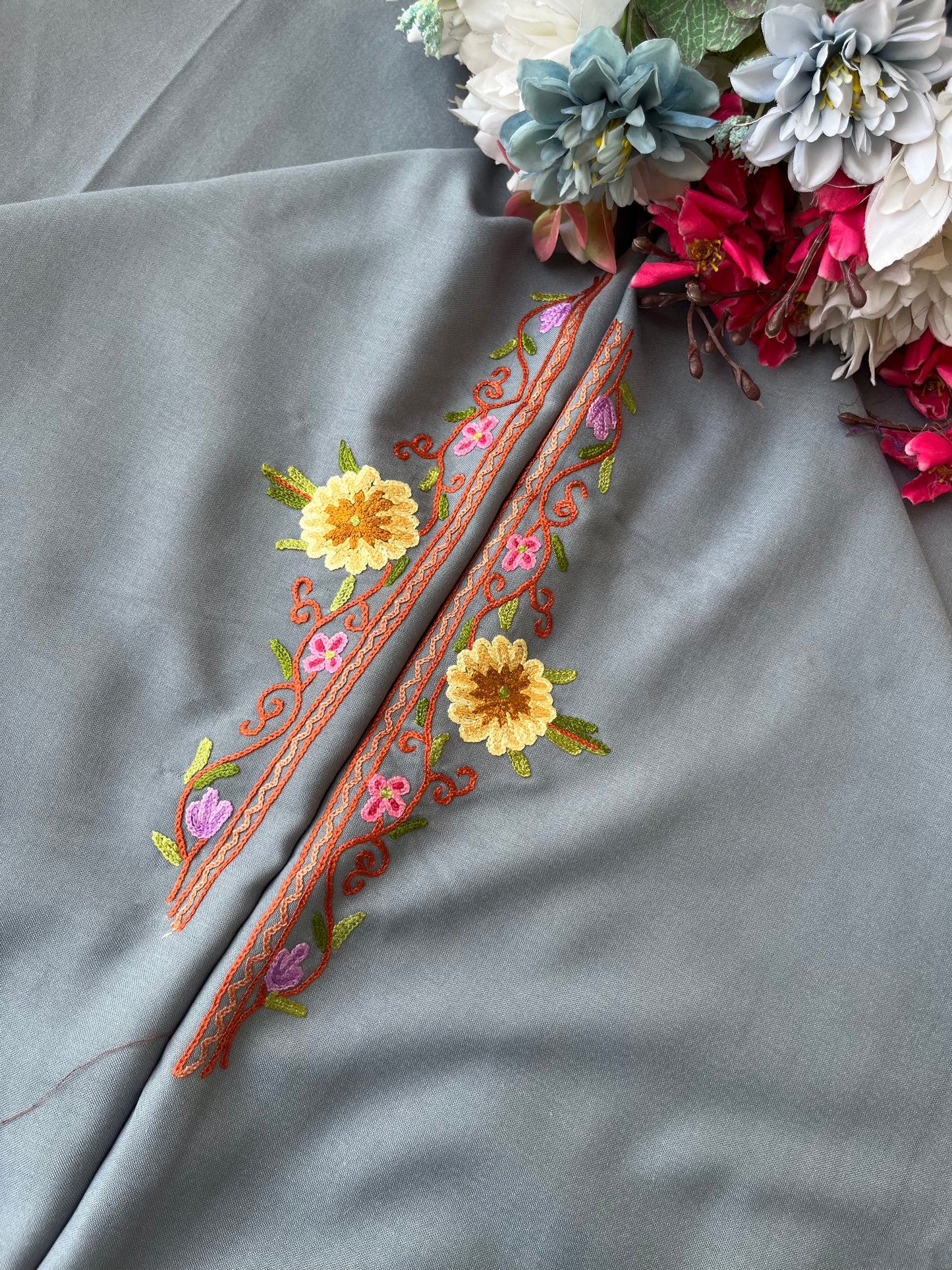 Grey Cotton Two Piece Suit (Hand Embroidered)