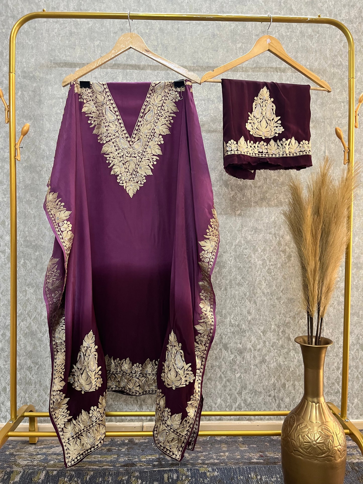 Crape Kashmiri Unstitched Kaftan Set
