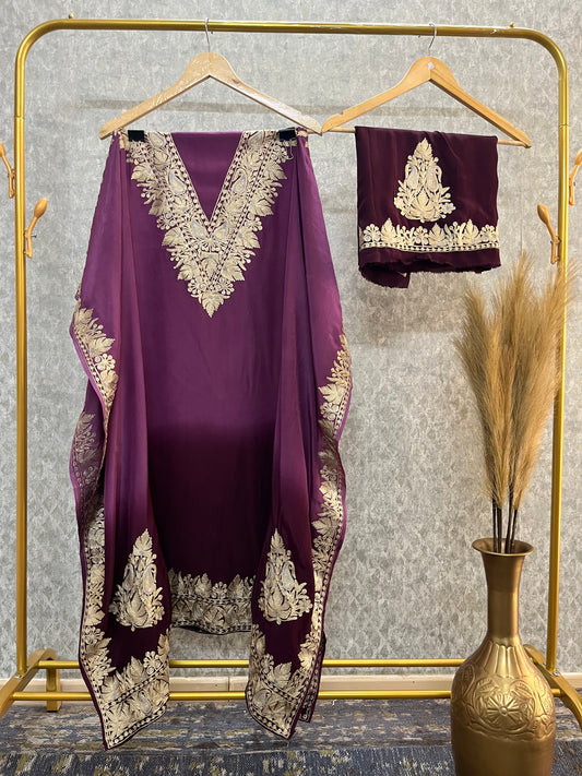 Crape Kashmiri Unstitched Kaftan Set