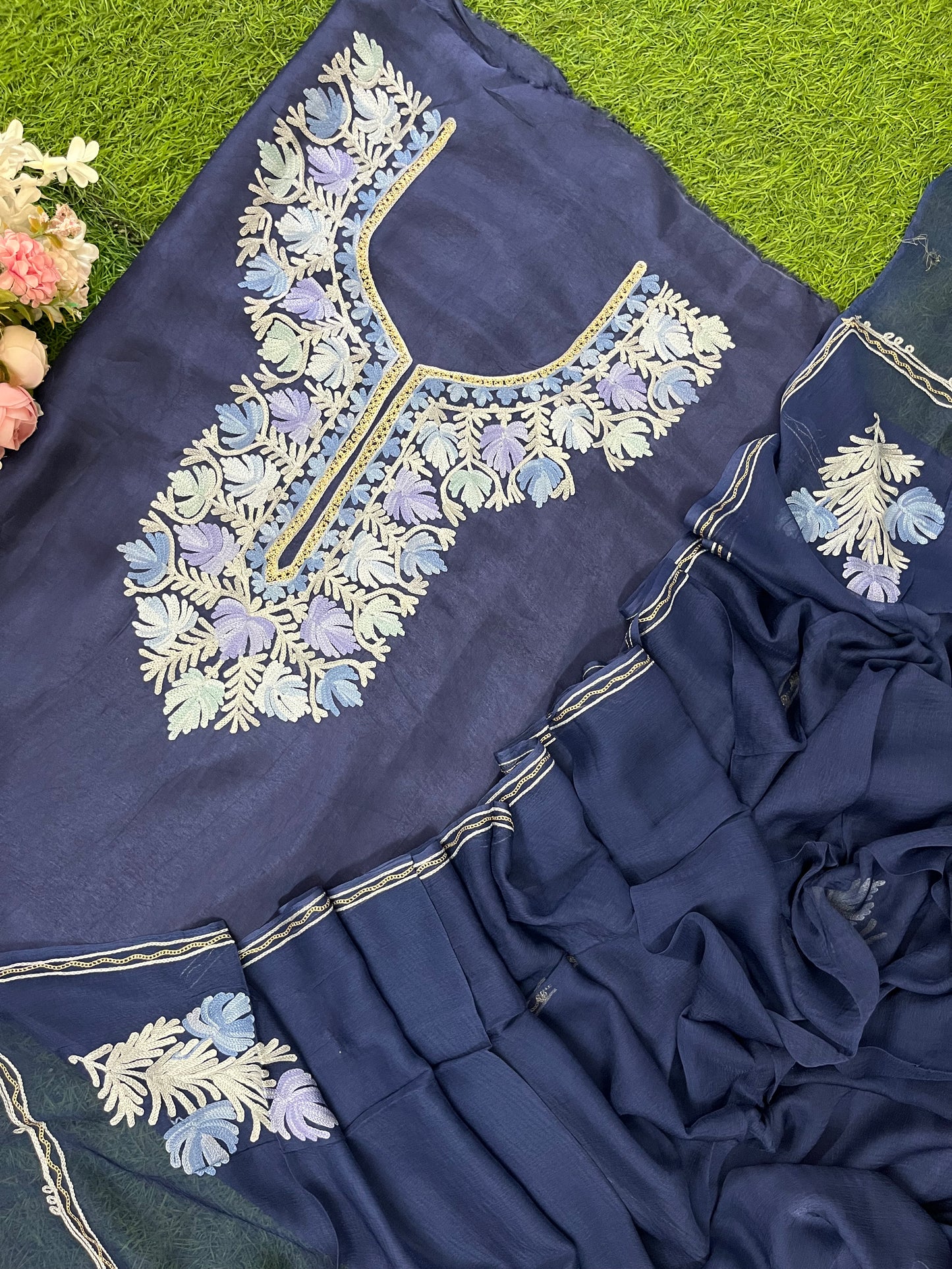 Royal Blue Opada Silk Kashmiri Suit