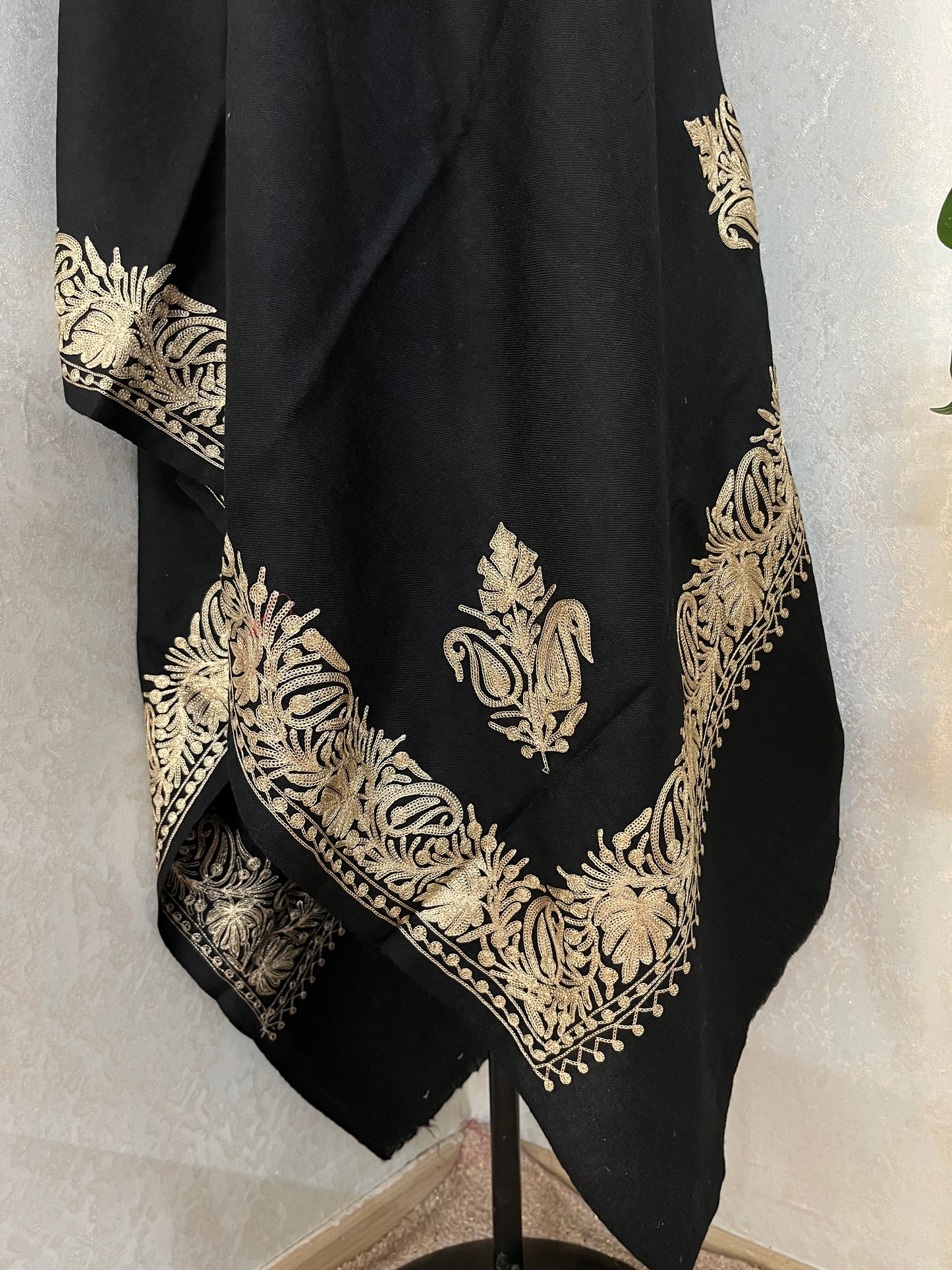 Black Semi Pashmina Tilla Embroidered stole
