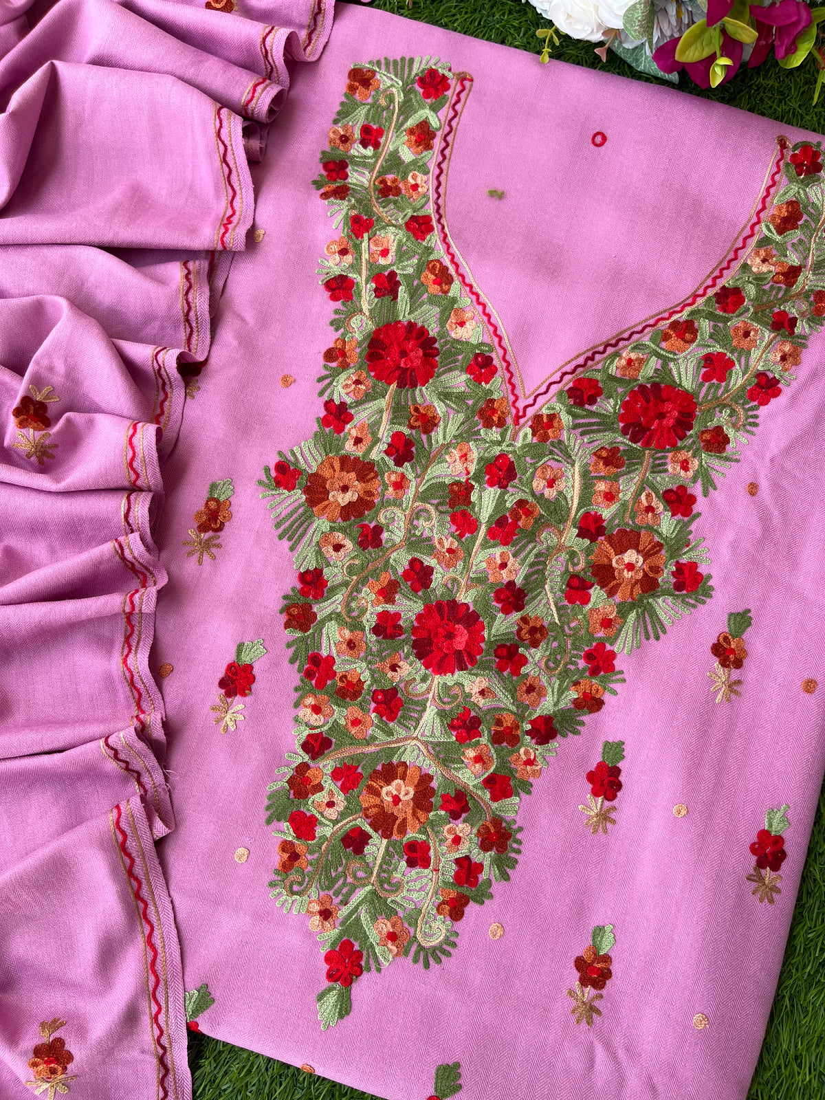 Playful Pink Woollen Aari Embroidered 3pc suit