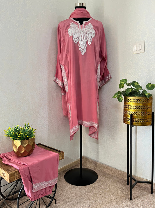 Onion Pink Stitched Crape Pheran Set with dupatta (48)