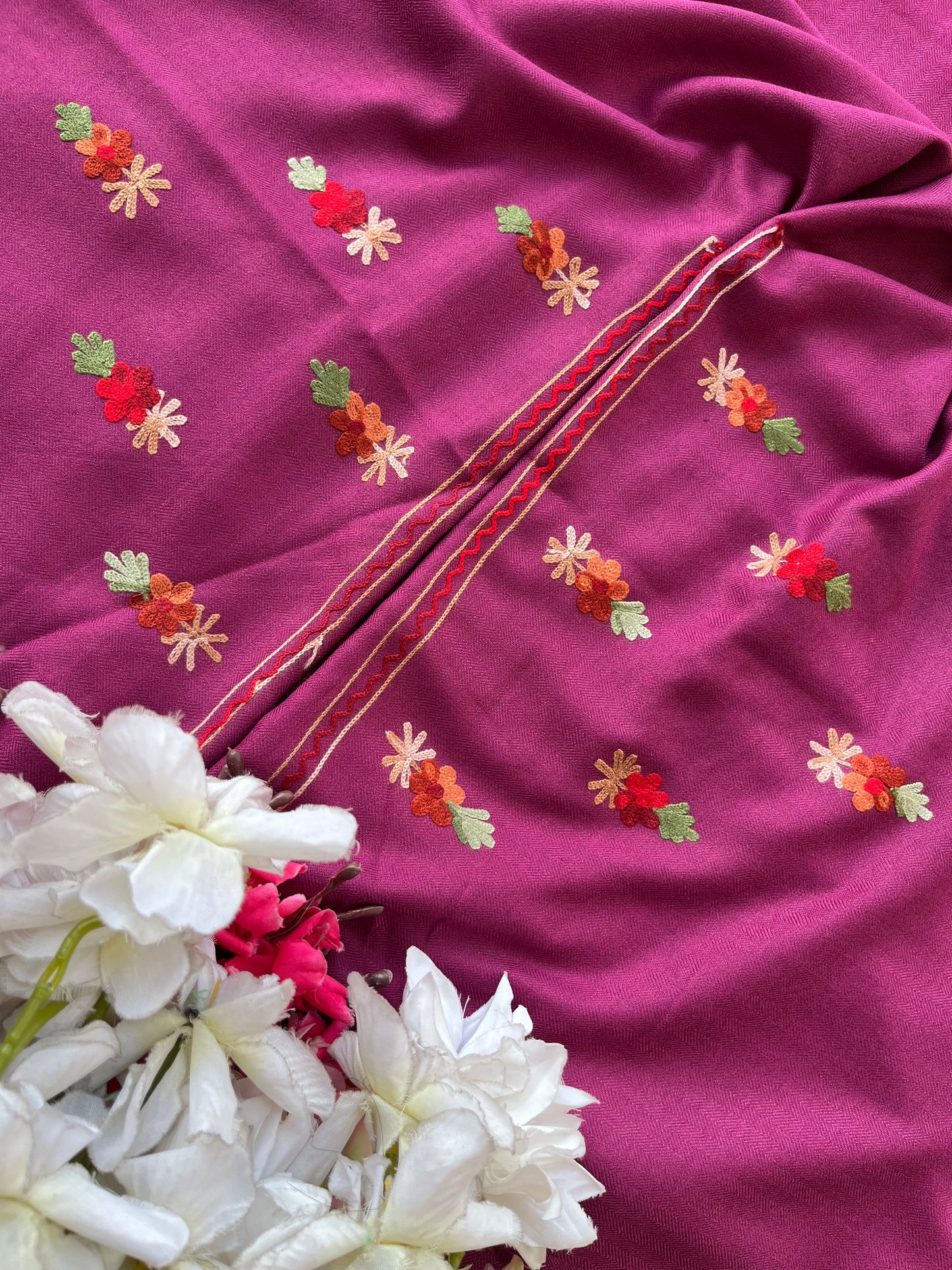 Wine Woollen Aari Embroidered 3pc suit