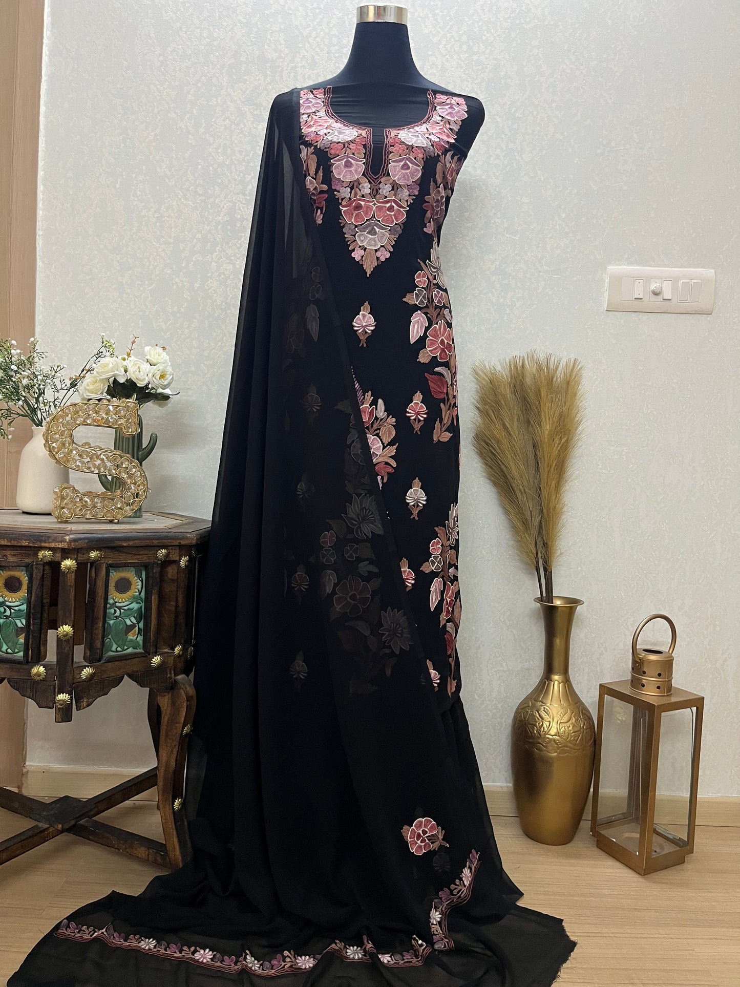 Black Georgette 3Pc Kashmiri Suit