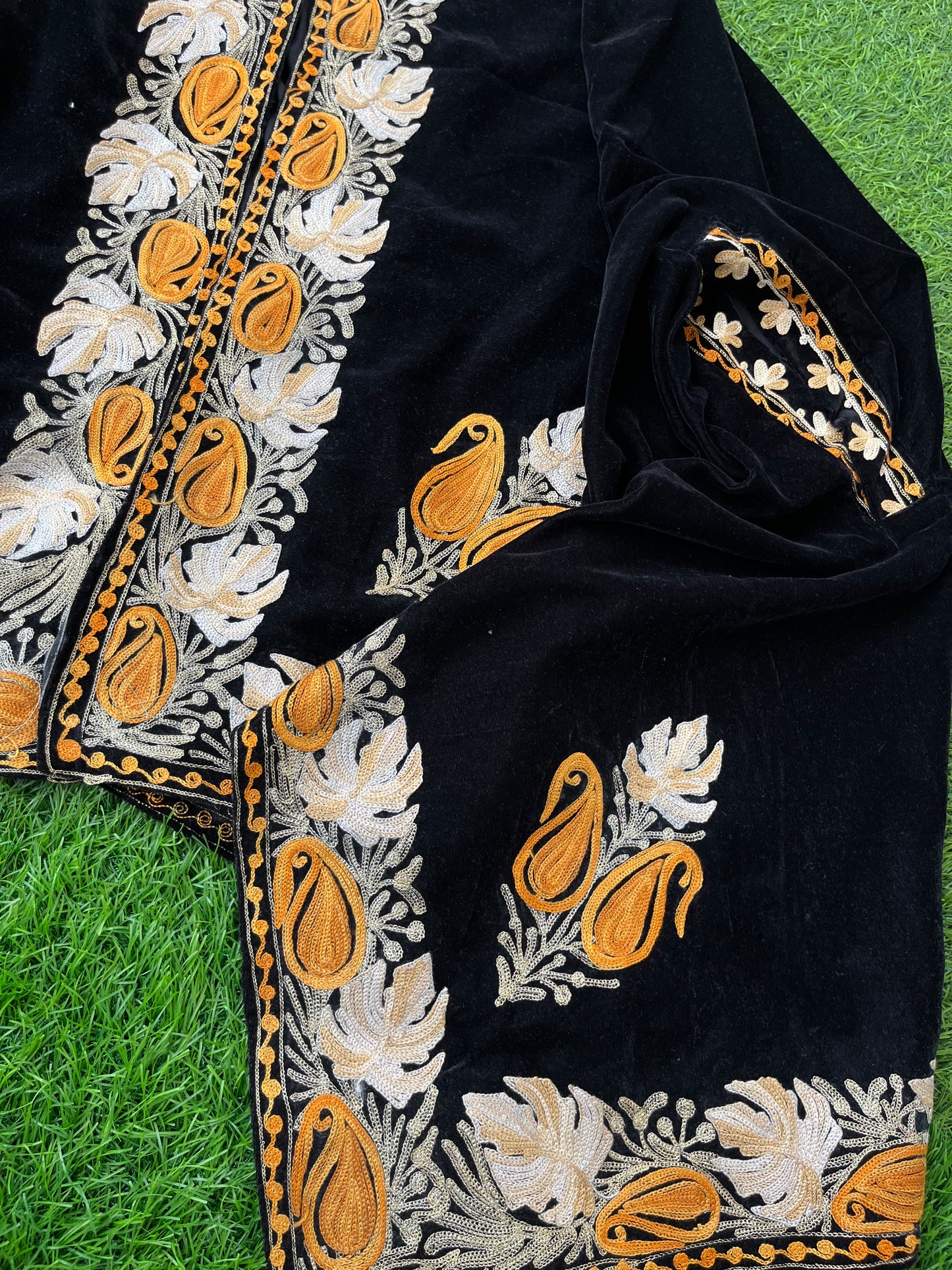 Black Aari Embroidered Velvet Cape