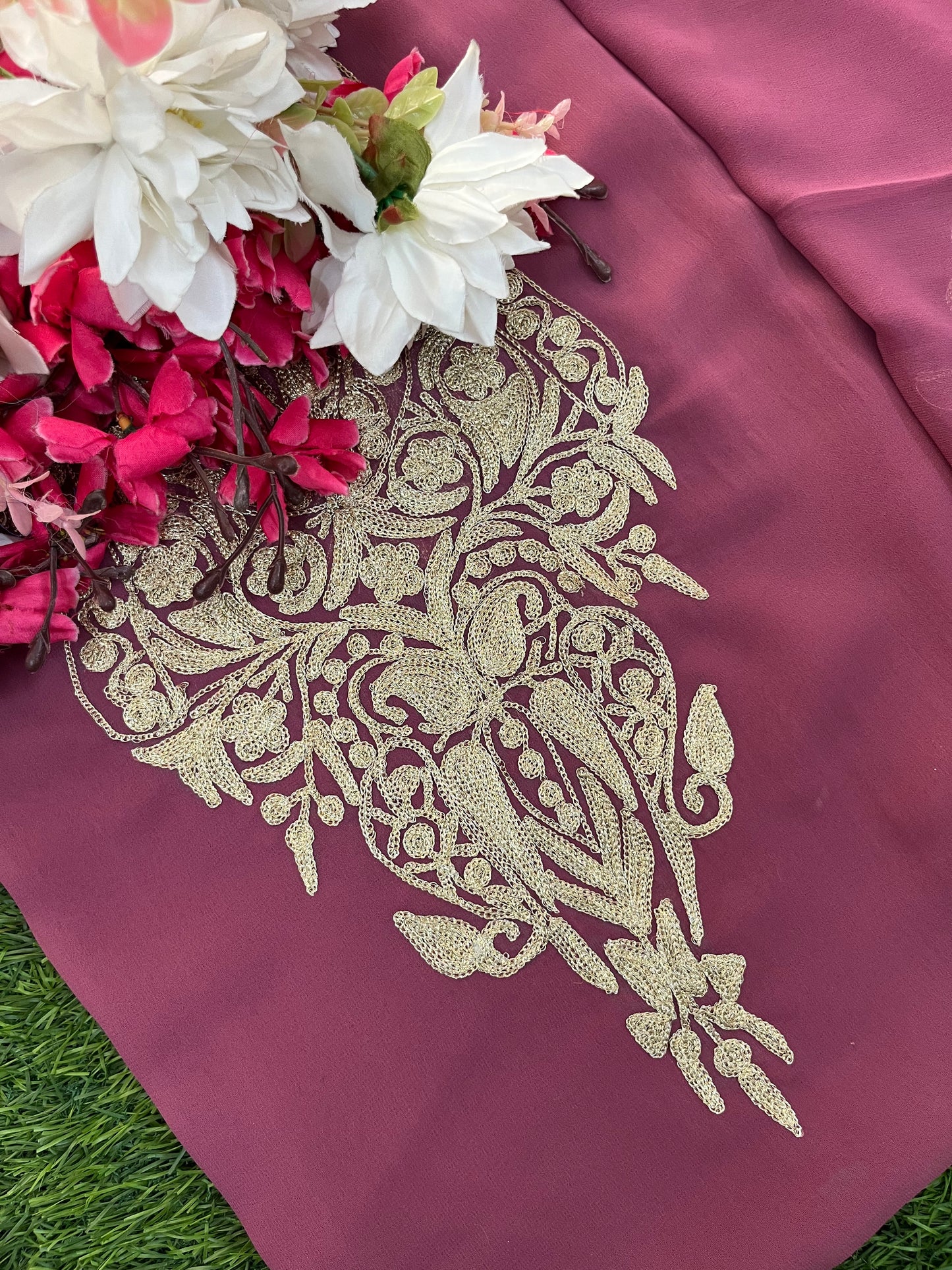 Mauve Georgette Kashmiri Kurta (Unstitched)