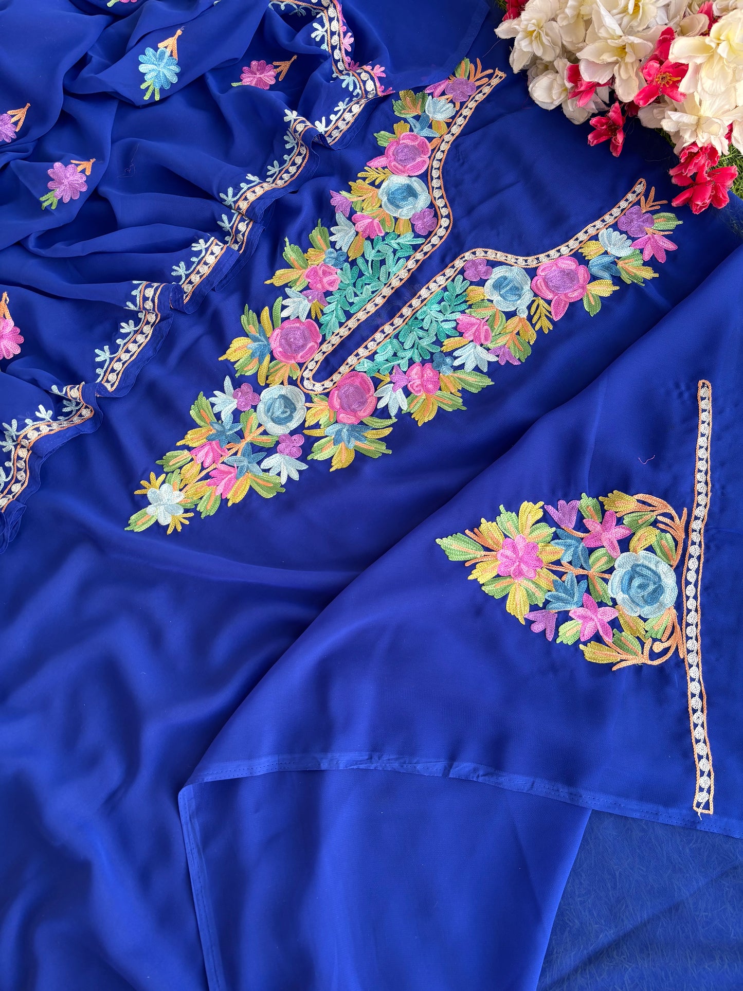 Electric Blue Georgette Kashmiri Suit