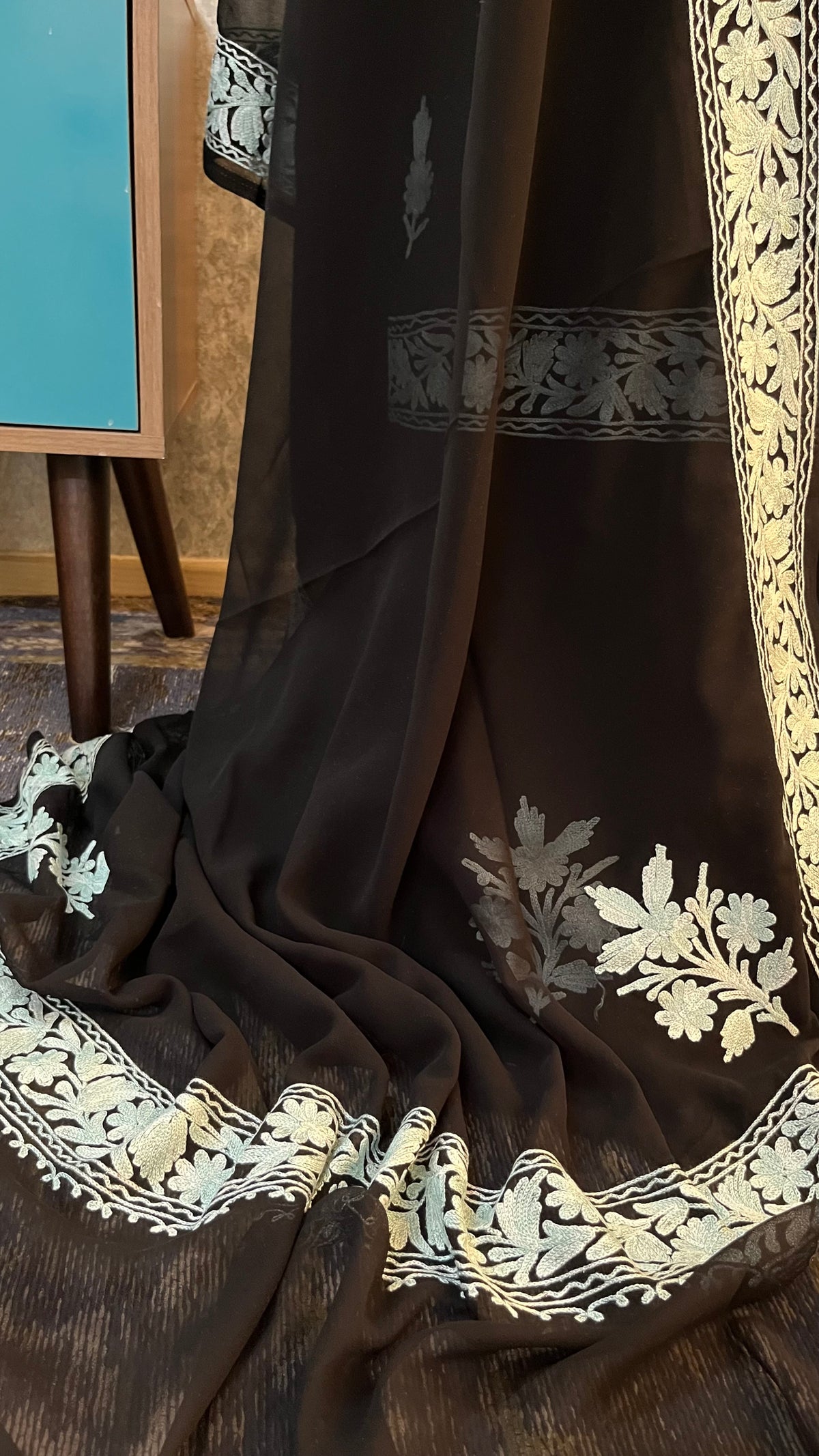Georgette Black 3 Pc Kashmiri Suit