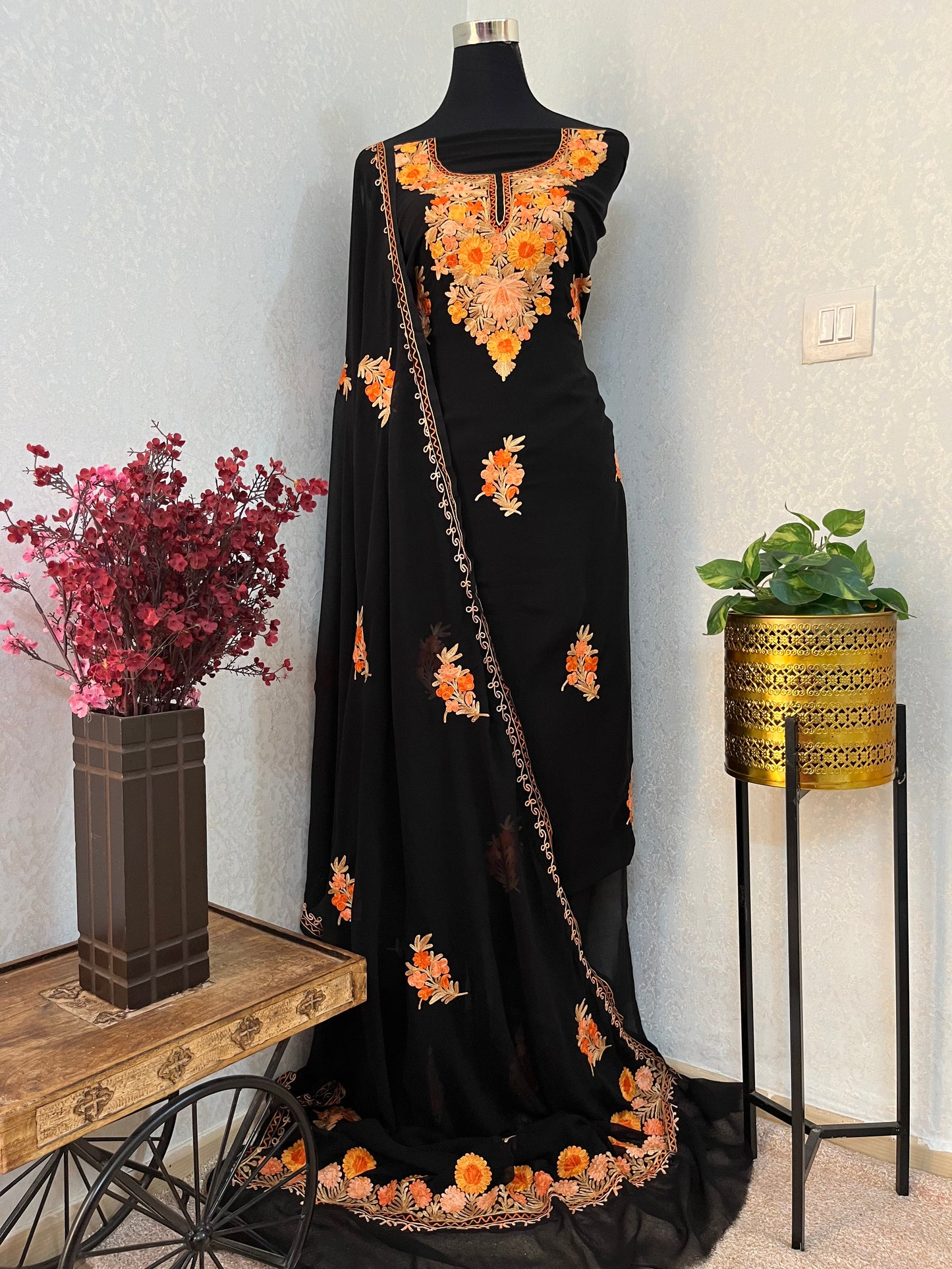 Georgette Black 3 Pc Aari Embroidered Suit Set