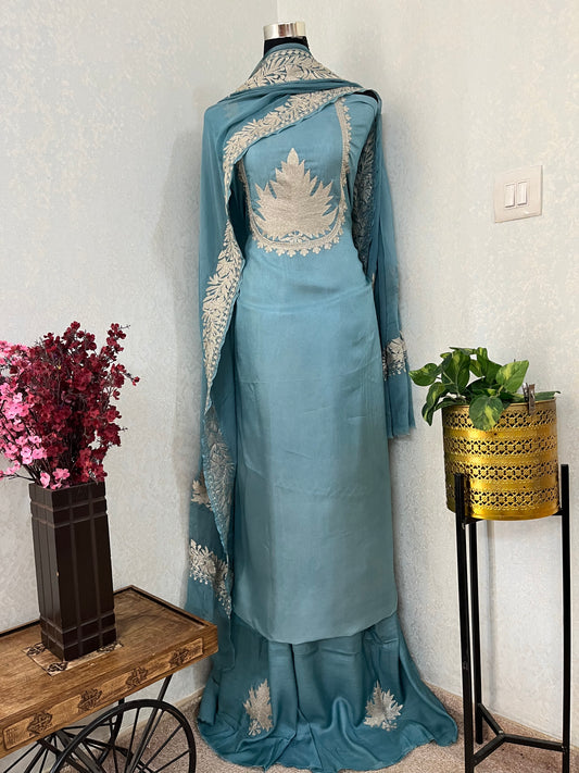 Powder Blue Sanam’ Tilla Kashmiri Silk Suit