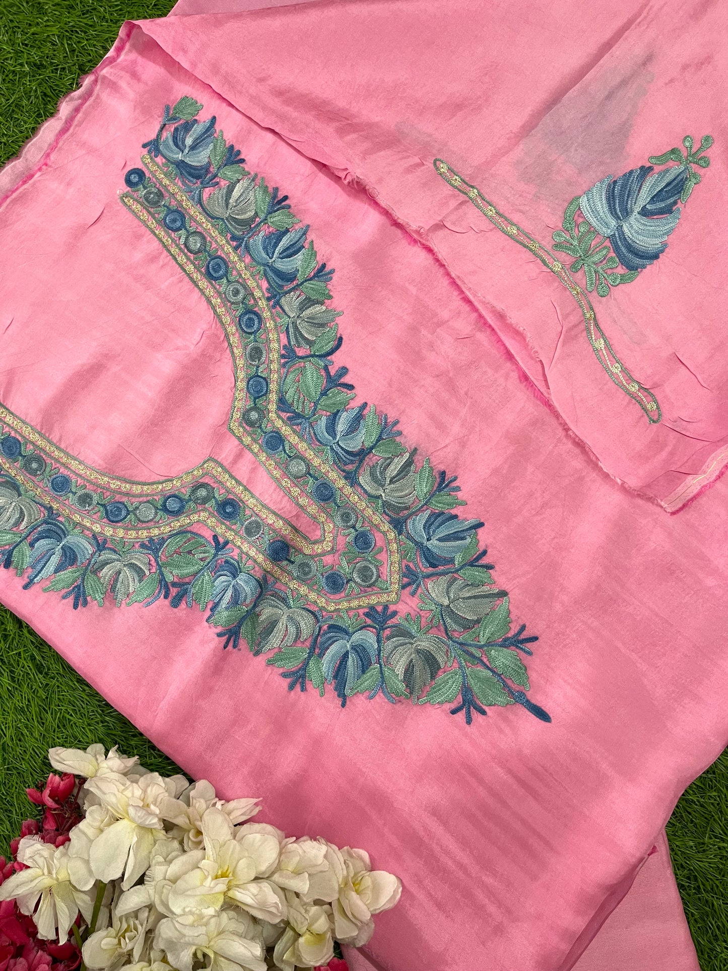 Soft Pink Opada Silk Kashmiri Suit