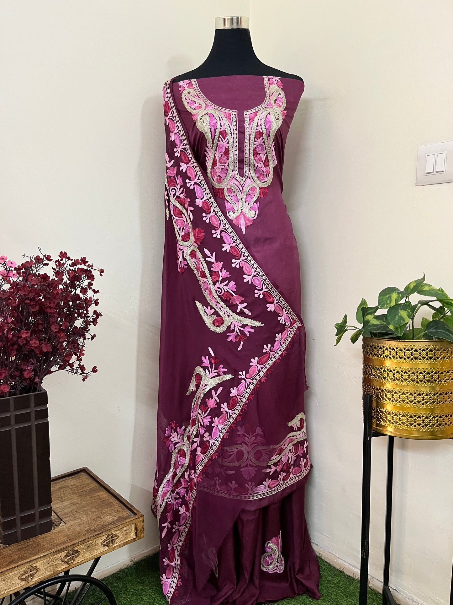 Wine Opada Silk Kashmiri Suits