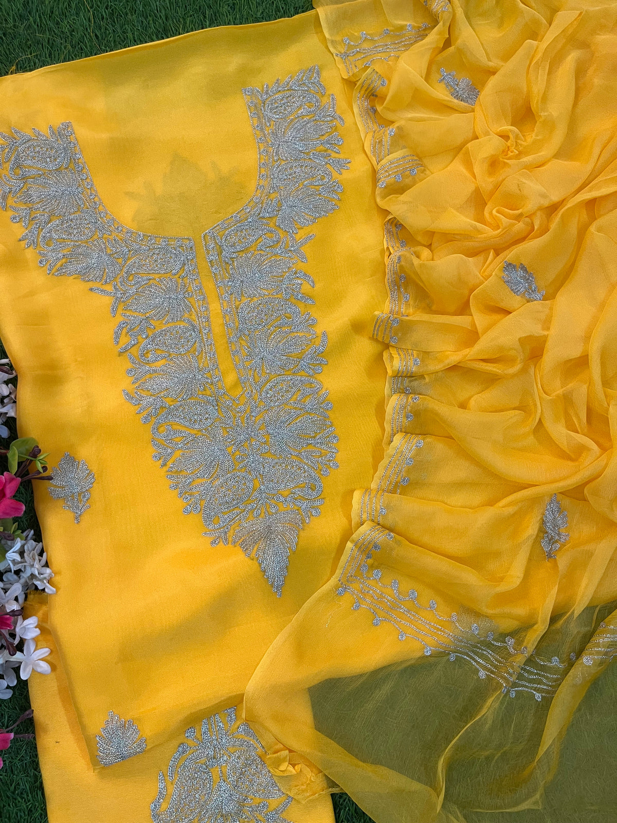 Yellow Silk Tilla Kashmiri Suit