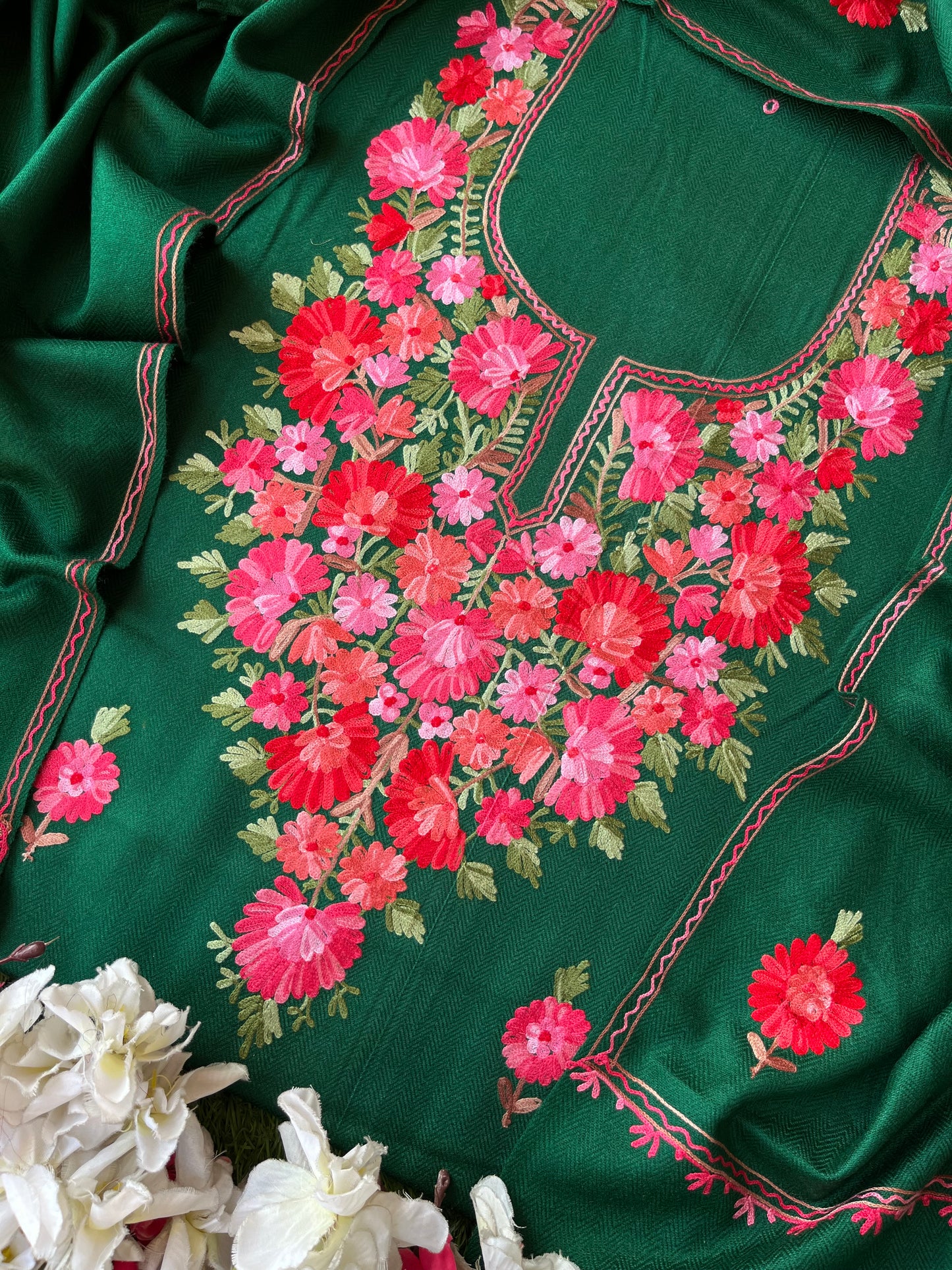 Green Woollen Aari Embroidered 3pc suit