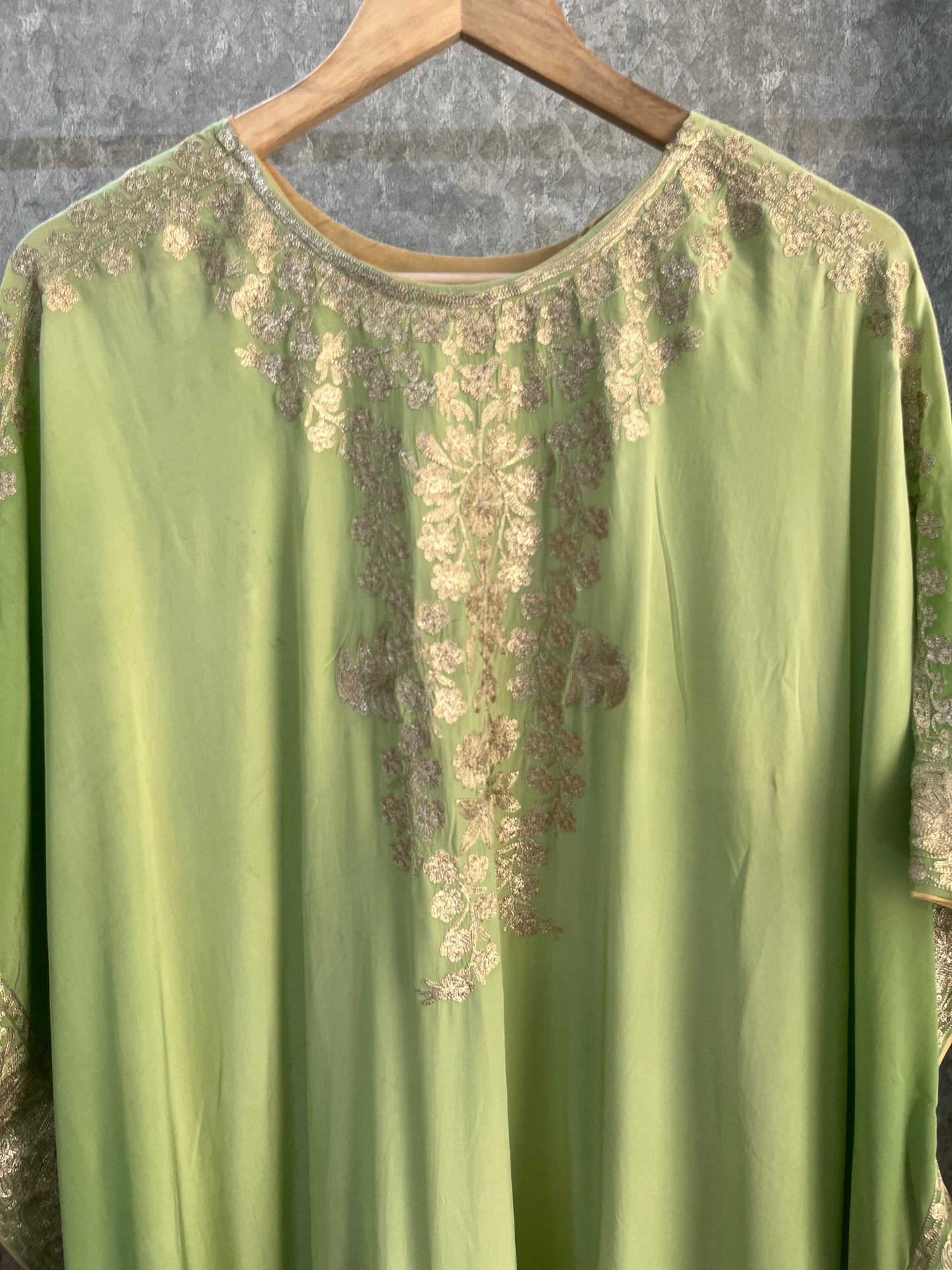 Pista Green Pure Crape Kashmiri Kaftan