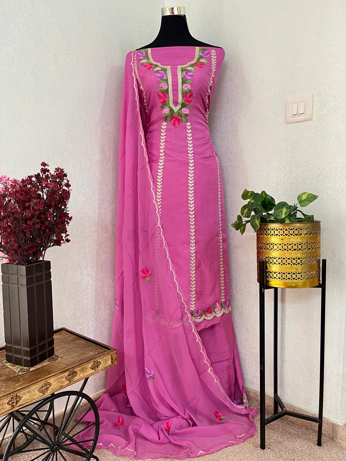 Sanam’ Mauve Silk Aari Embroidered Suit material