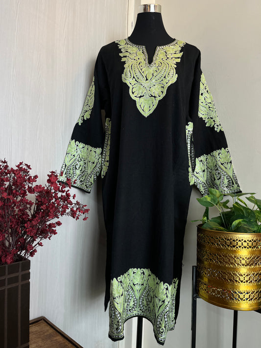 Black Aari & Zari Fusion Embroidered Wool Pheran