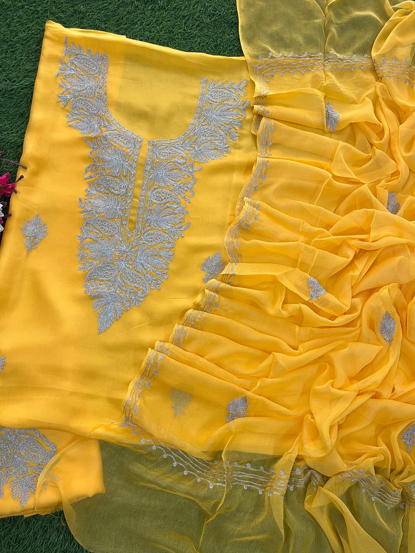 Yellow Silk Tilla Kashmiri Suit
