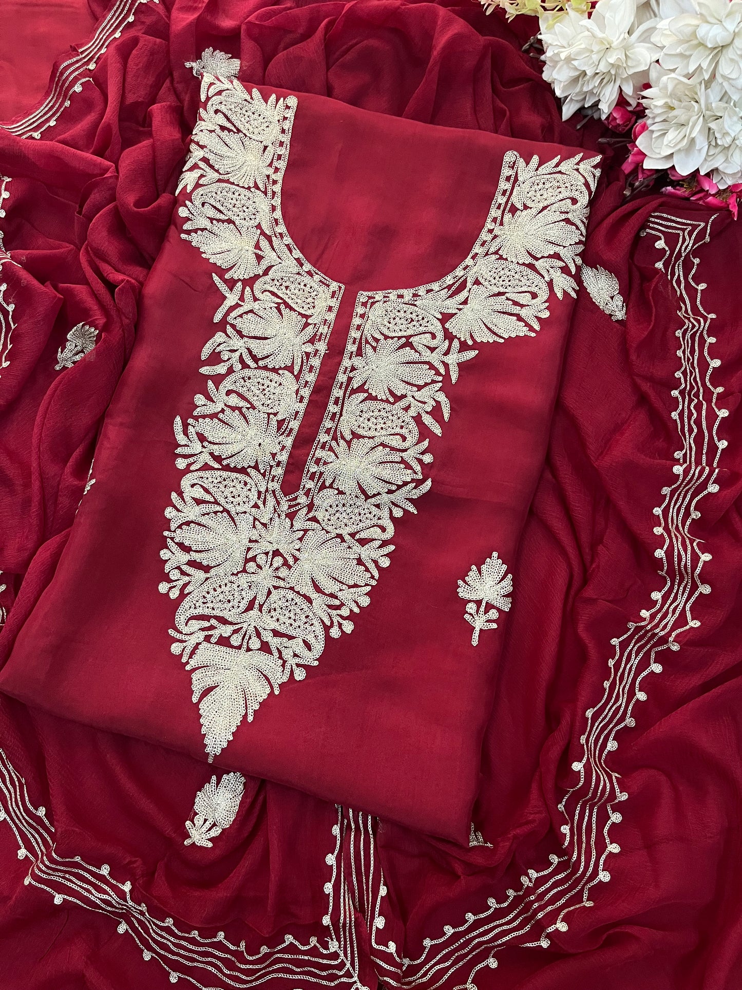 Maroon Silk Tilla Kashmiri Suit