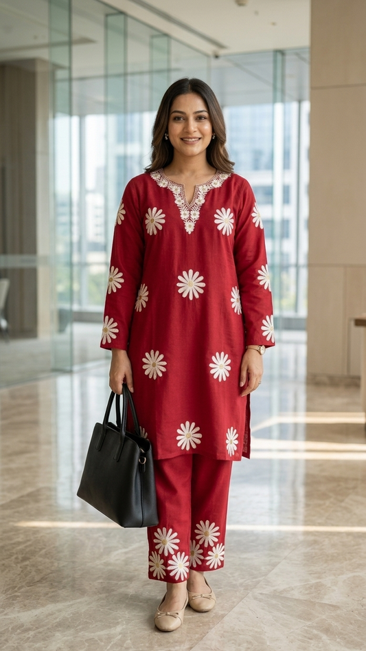 Maroon Cotton Cord Set Size(40)