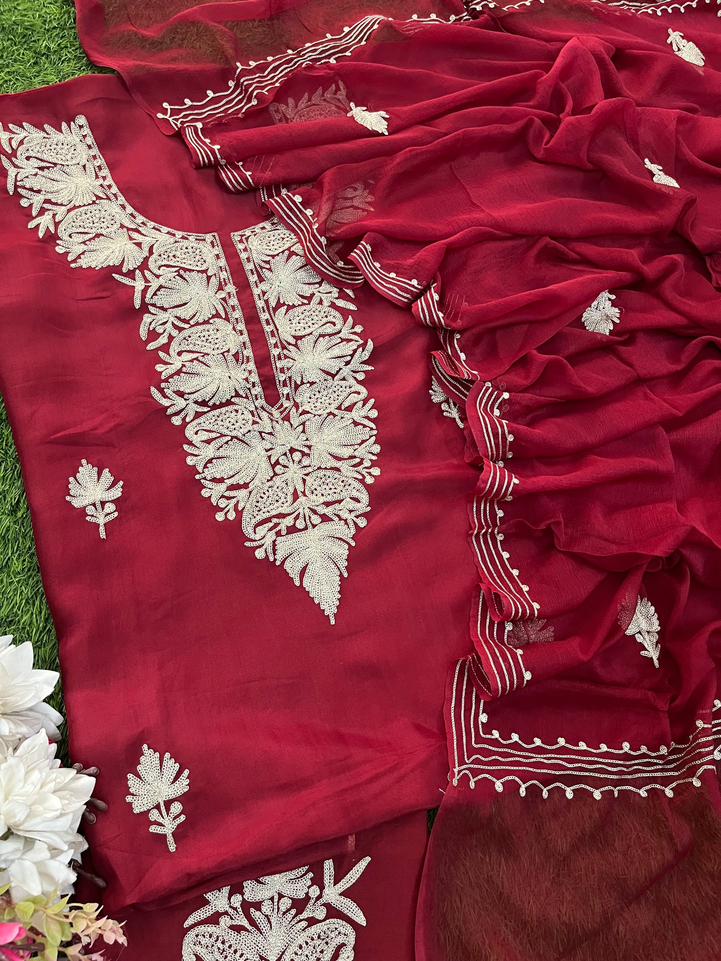 Maroon Silk Tilla Kashmiri Suit