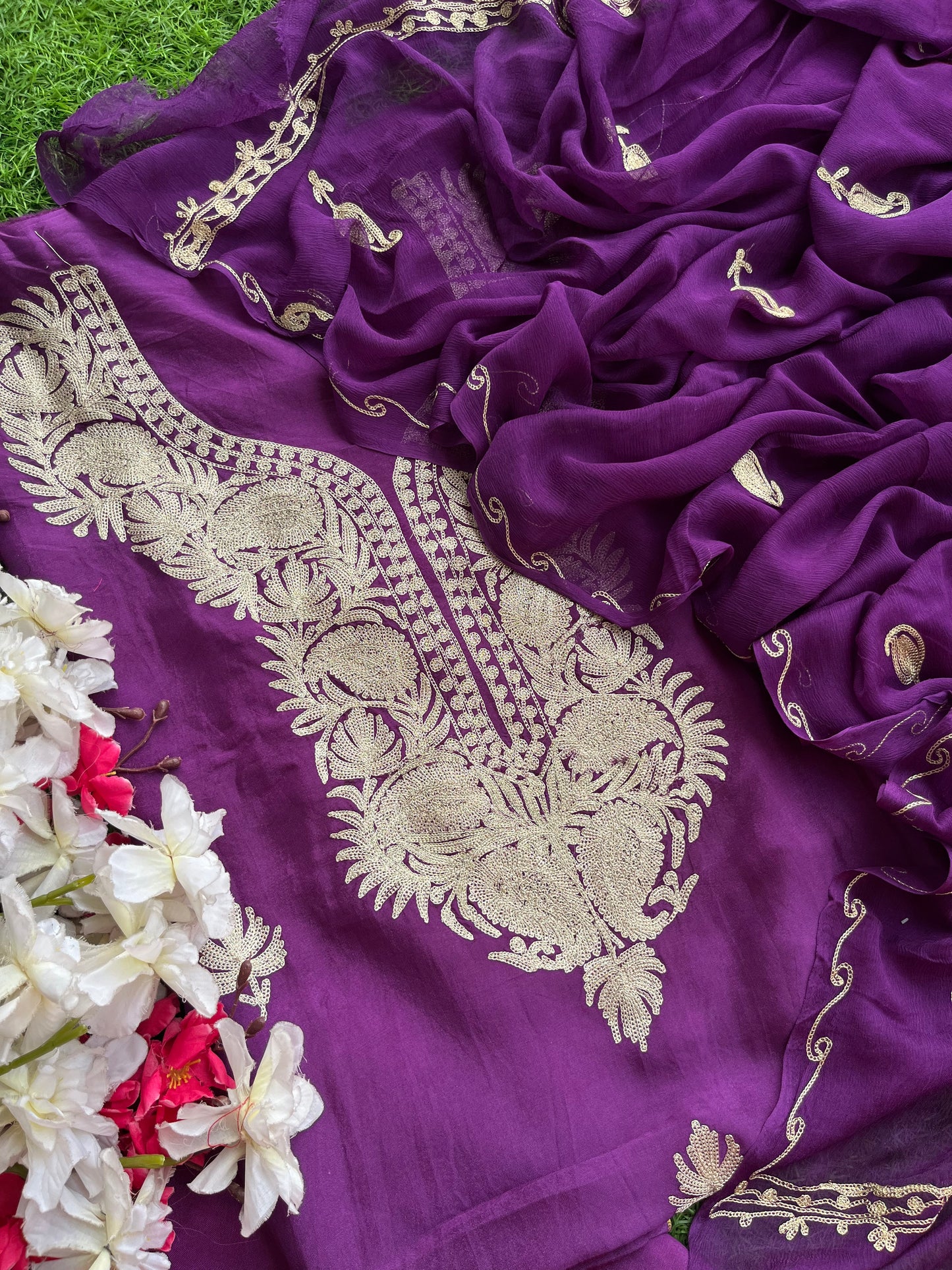 Wine Silk Tilla Kashmiri Suit