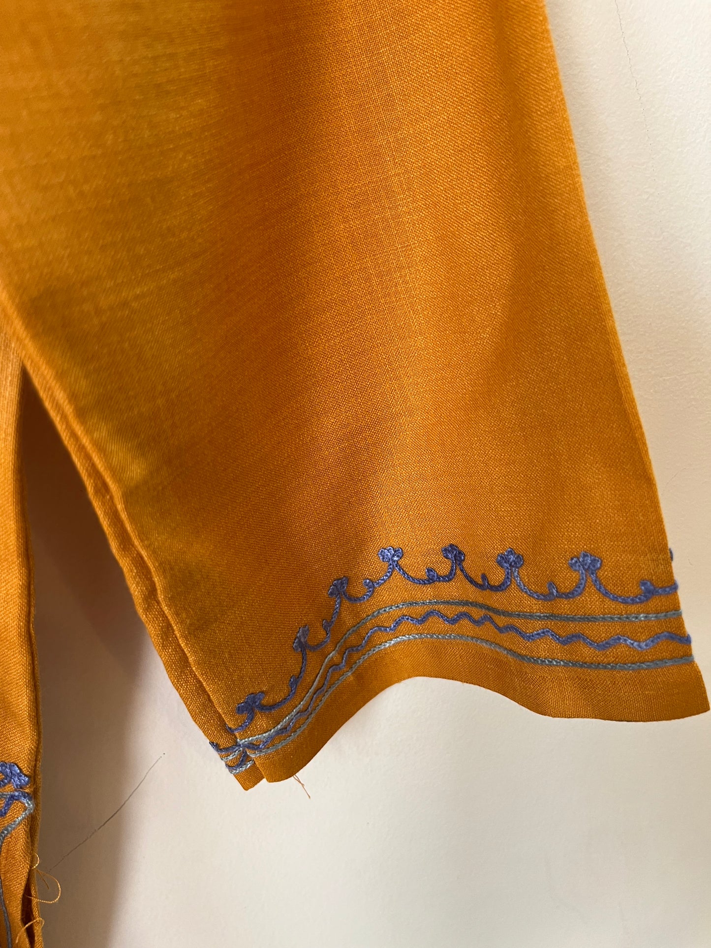 Mustard Cotton Aari Work Kurta