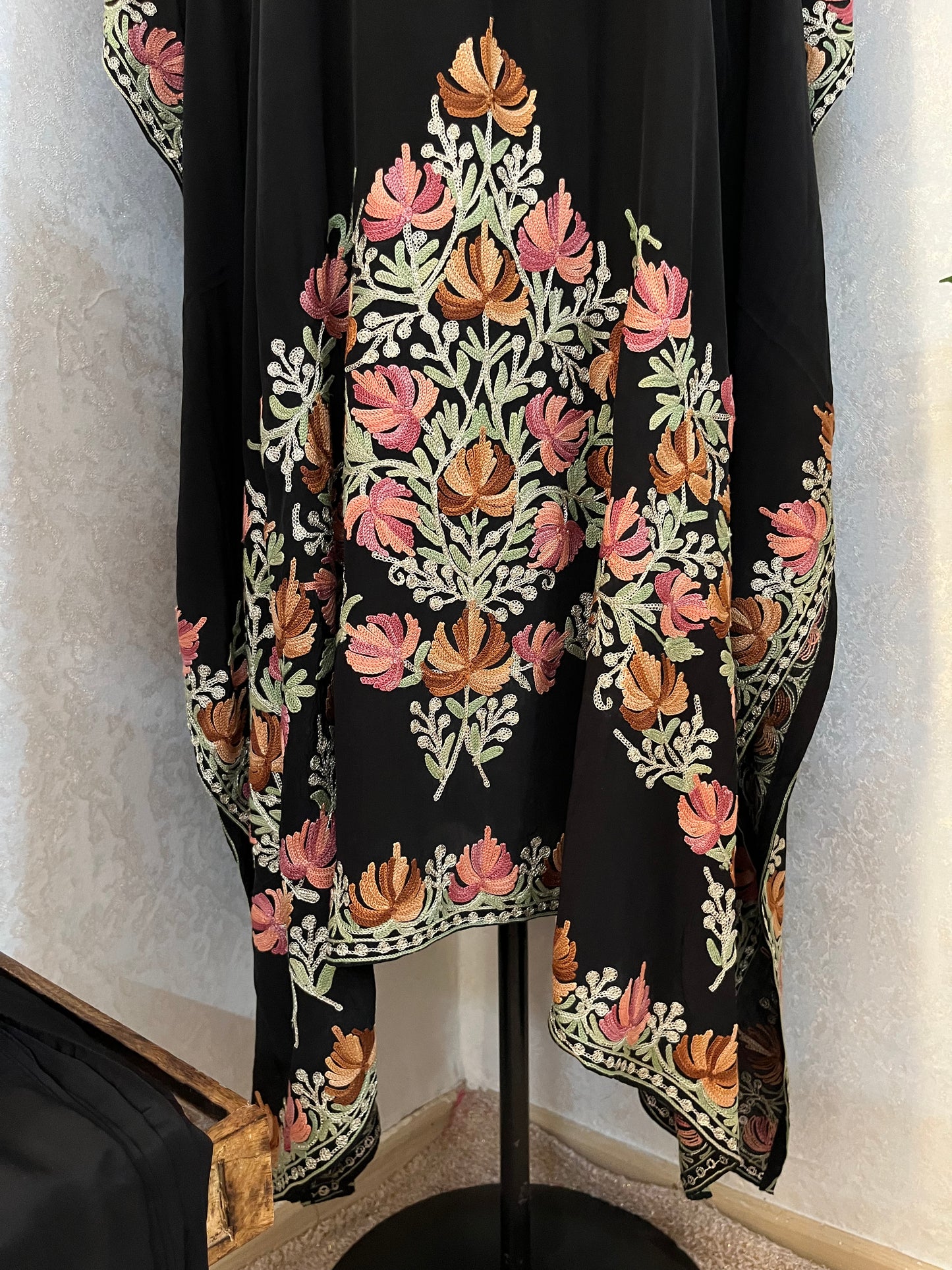 Black Pure Crape Kashmiri Kaftan