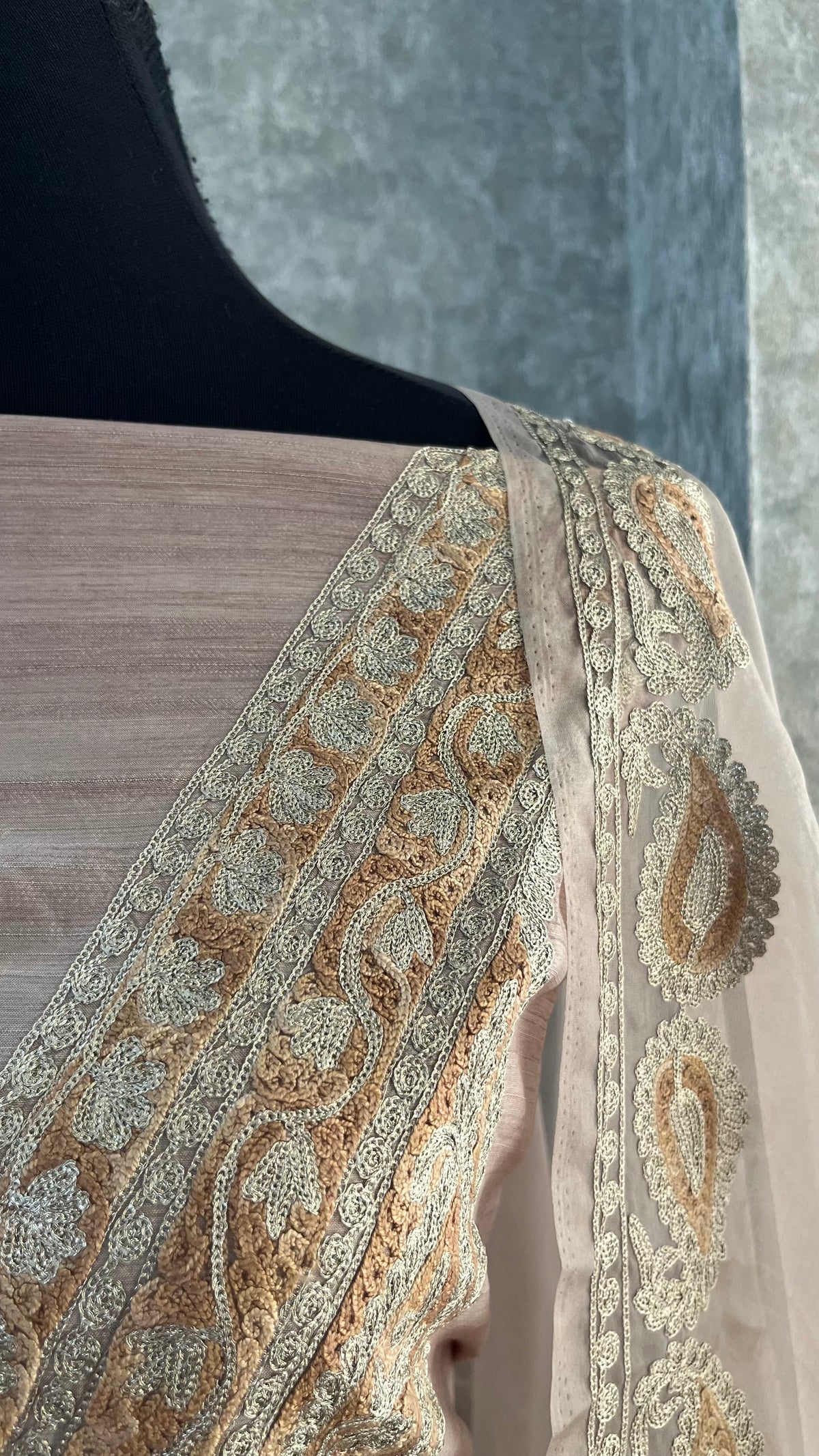 Beige Silk Kashmiri Suit
