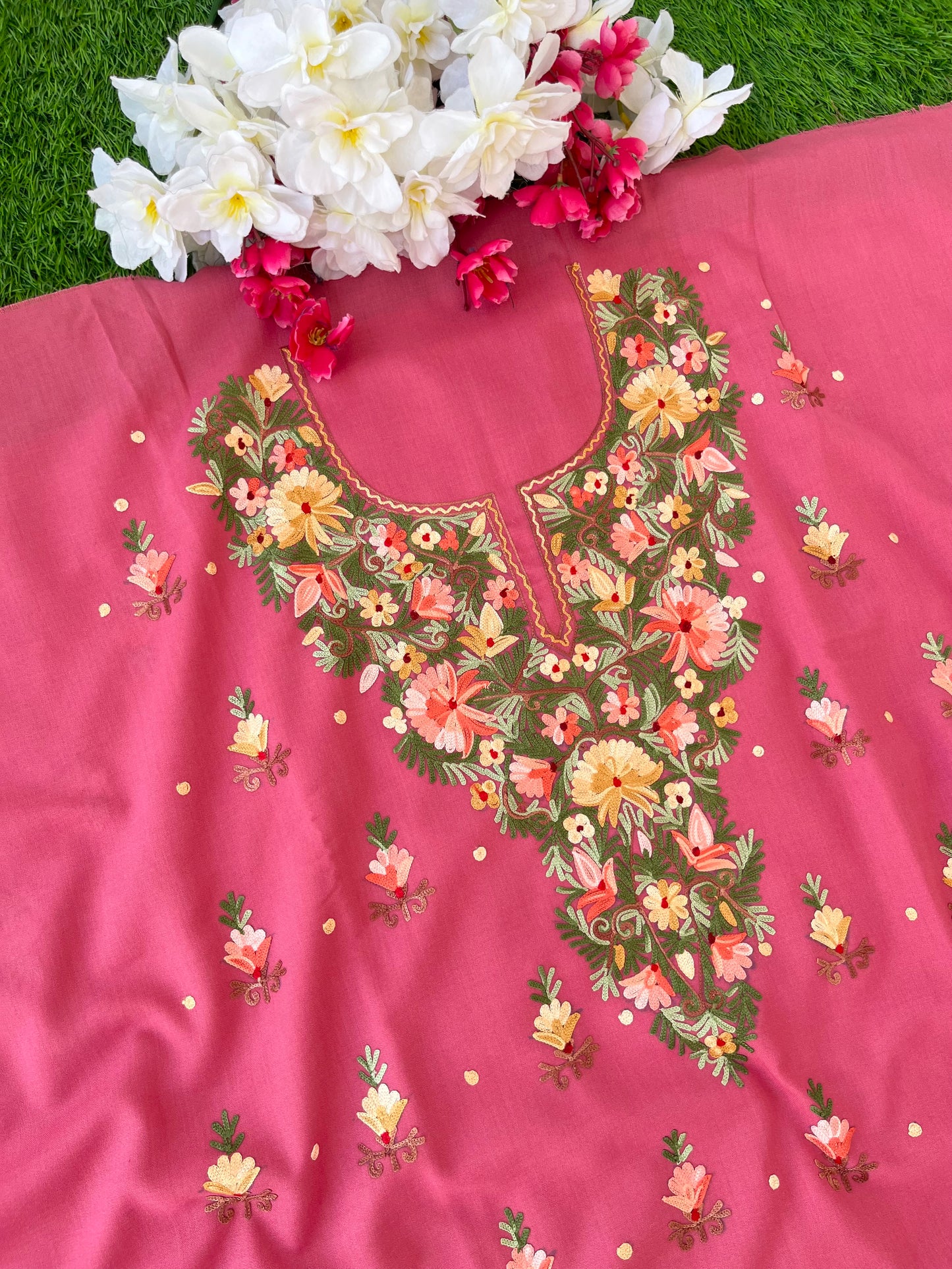 Pink Cotton Two Piece Set (Aari Embroidered)