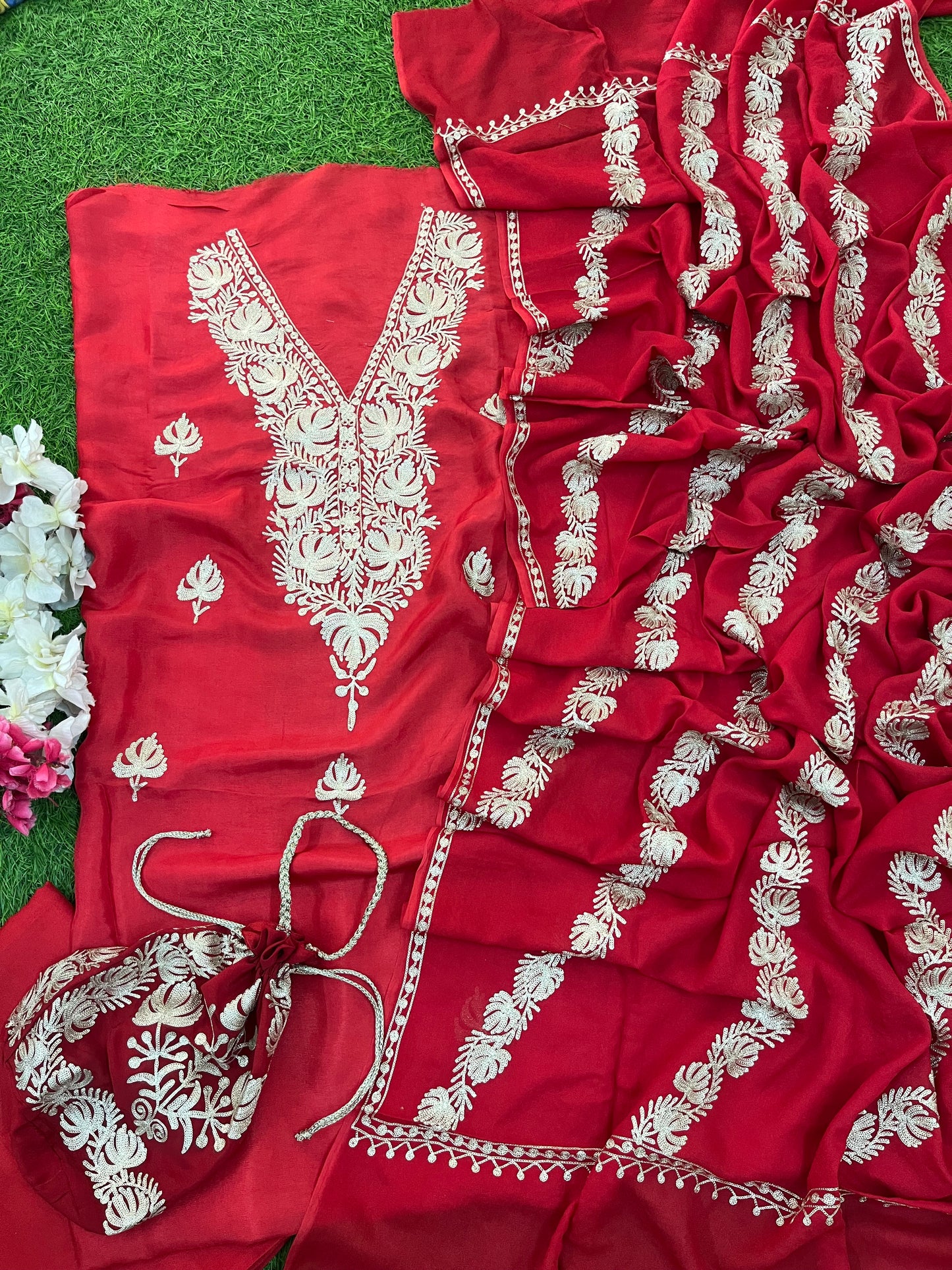 Sanam Silk Kashmiri Suit with Potli