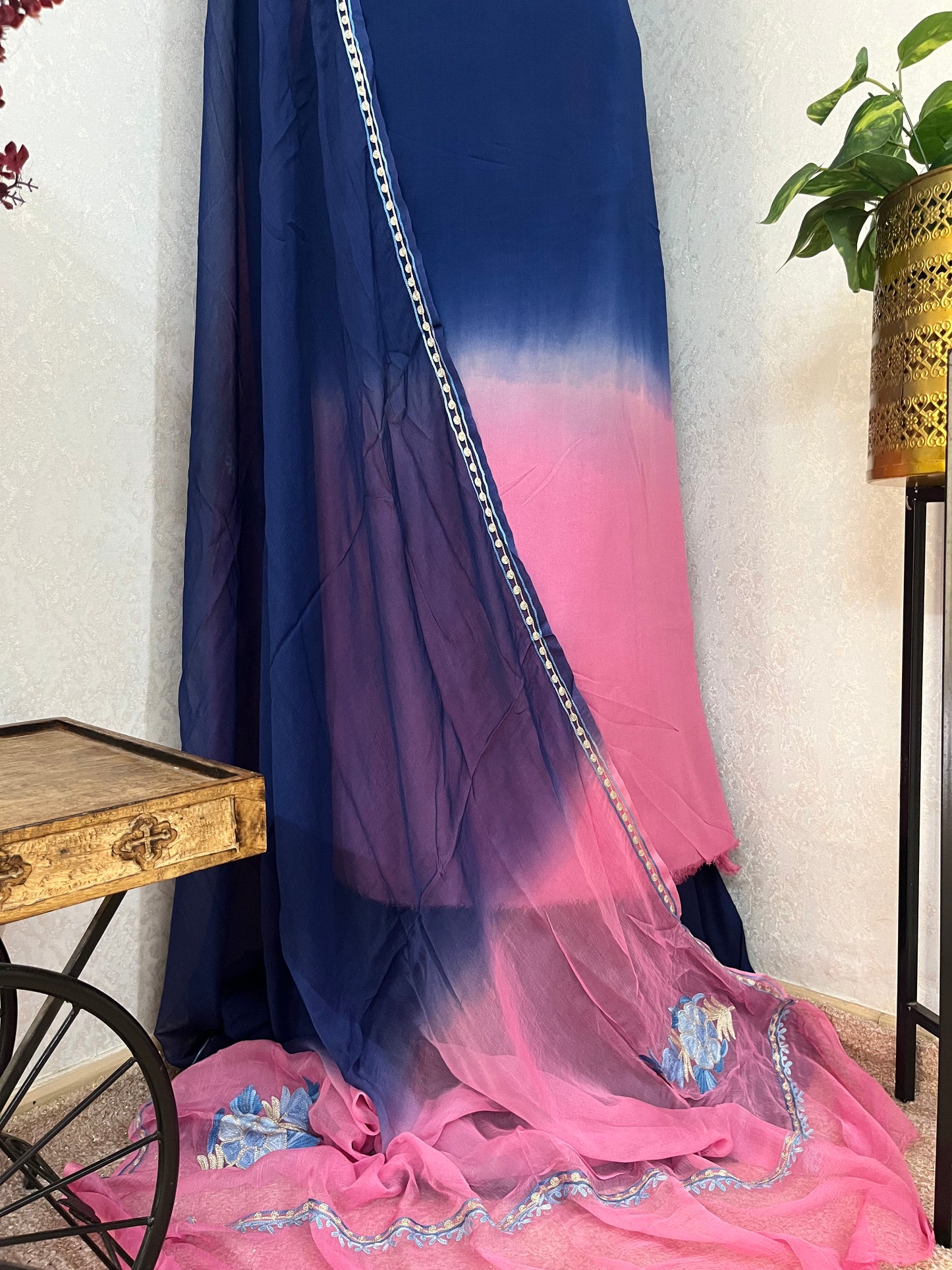 Blue Pure Georgette Double Shade Kashmiri Suit