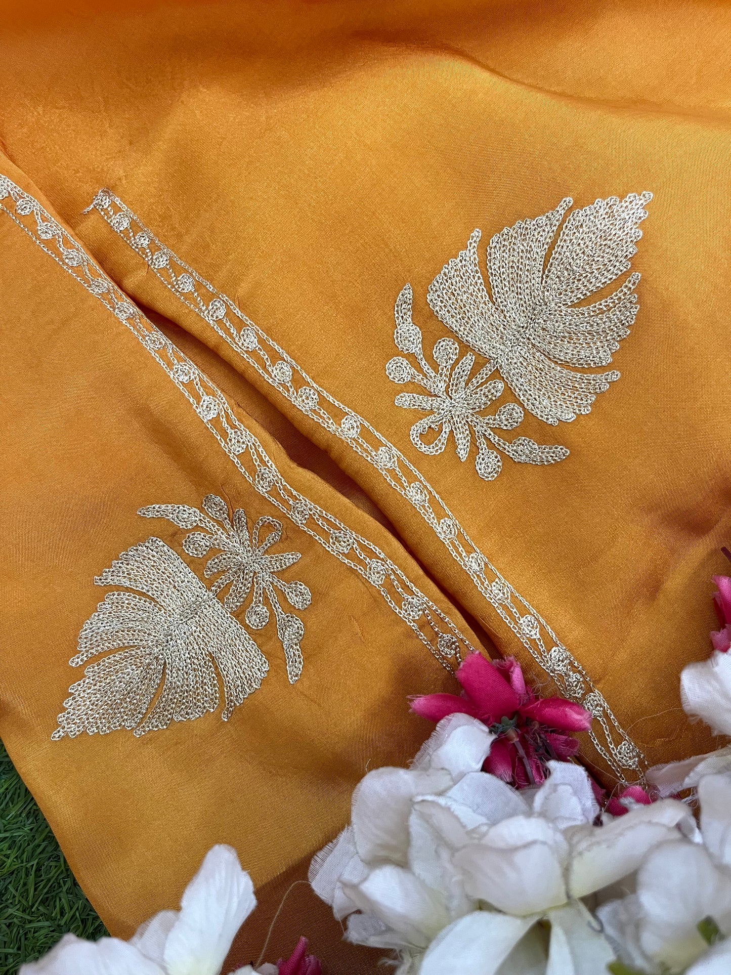 Sanam’ Soft Orange Silk Tilla Kashmiri Suit