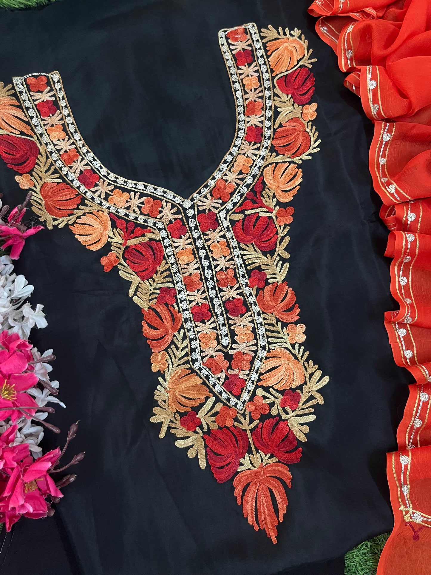 Black Opada Silk Kashmiri Suit