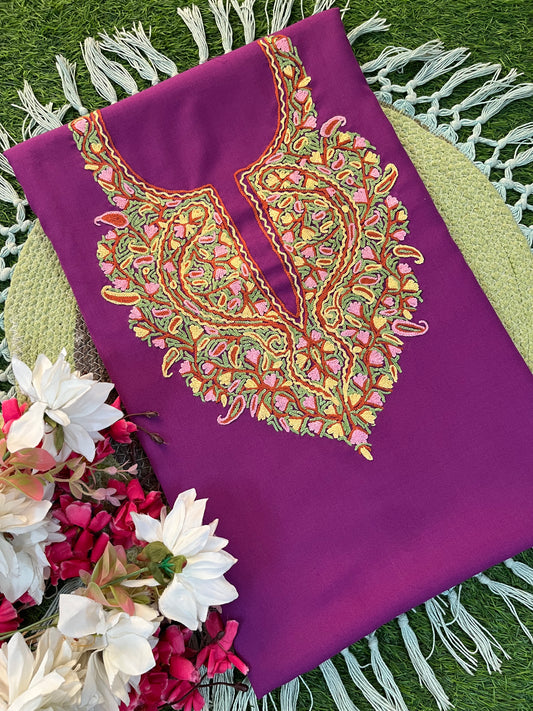 Purple Cotton Two Piece Suit (Hand Embroidered)