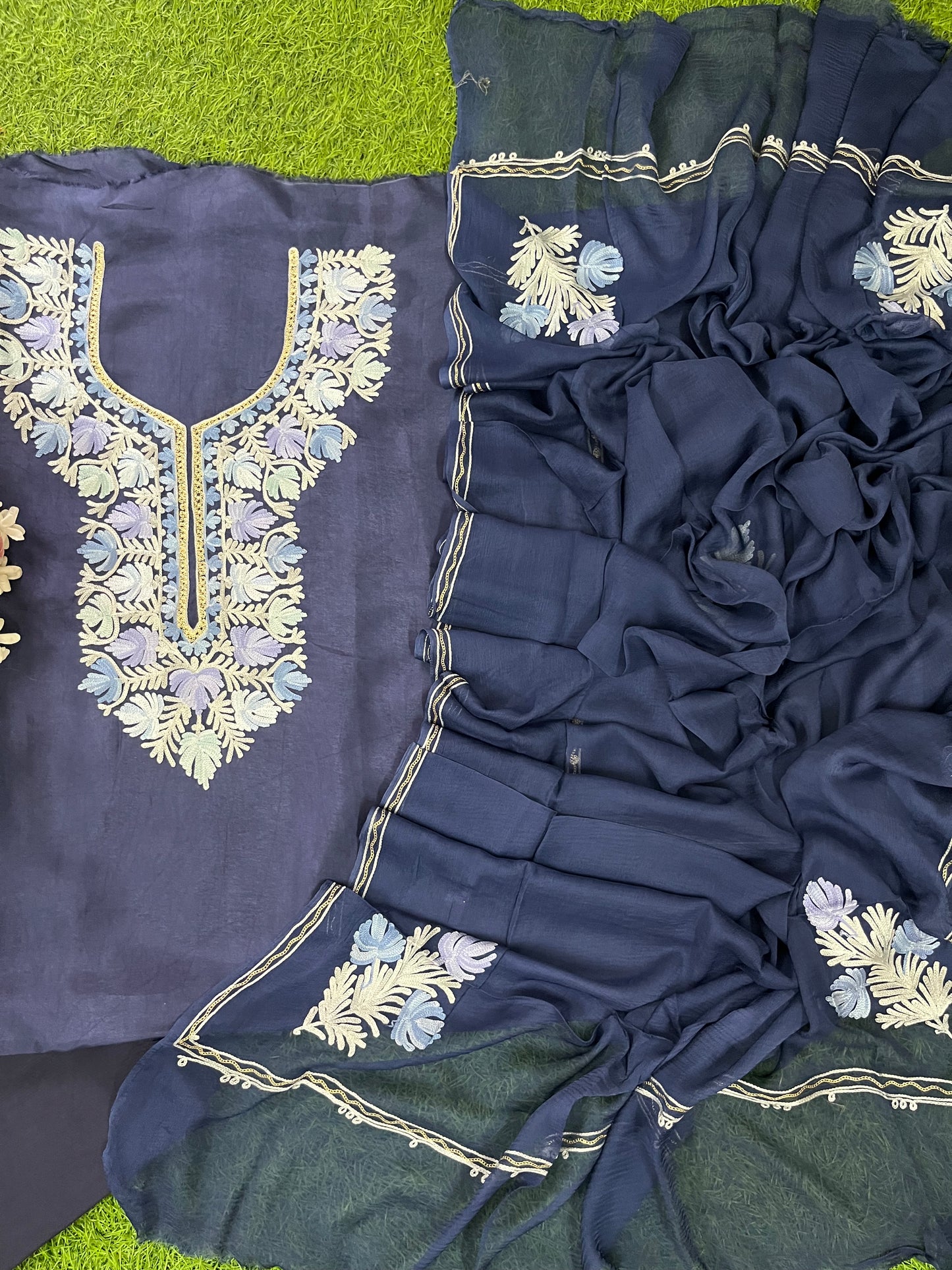 Royal Blue Opada Silk Kashmiri Suit