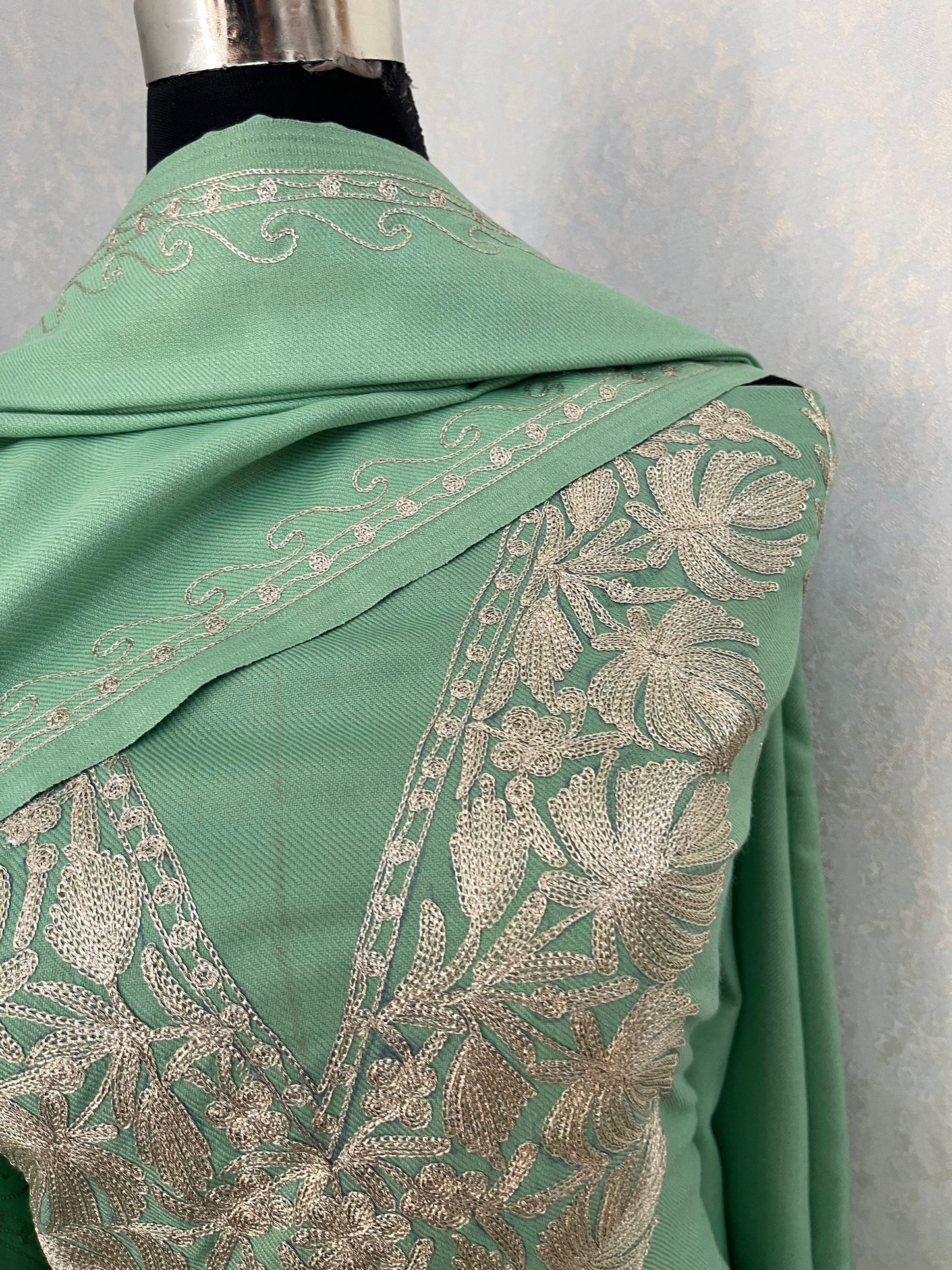 Pastel Green Tilla Embroidered 3pc Suit Stole