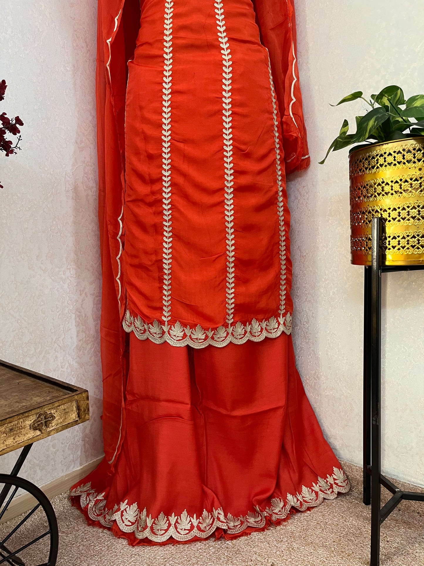 Orange Sanam’ Silk Tilla Kashmiri Suit