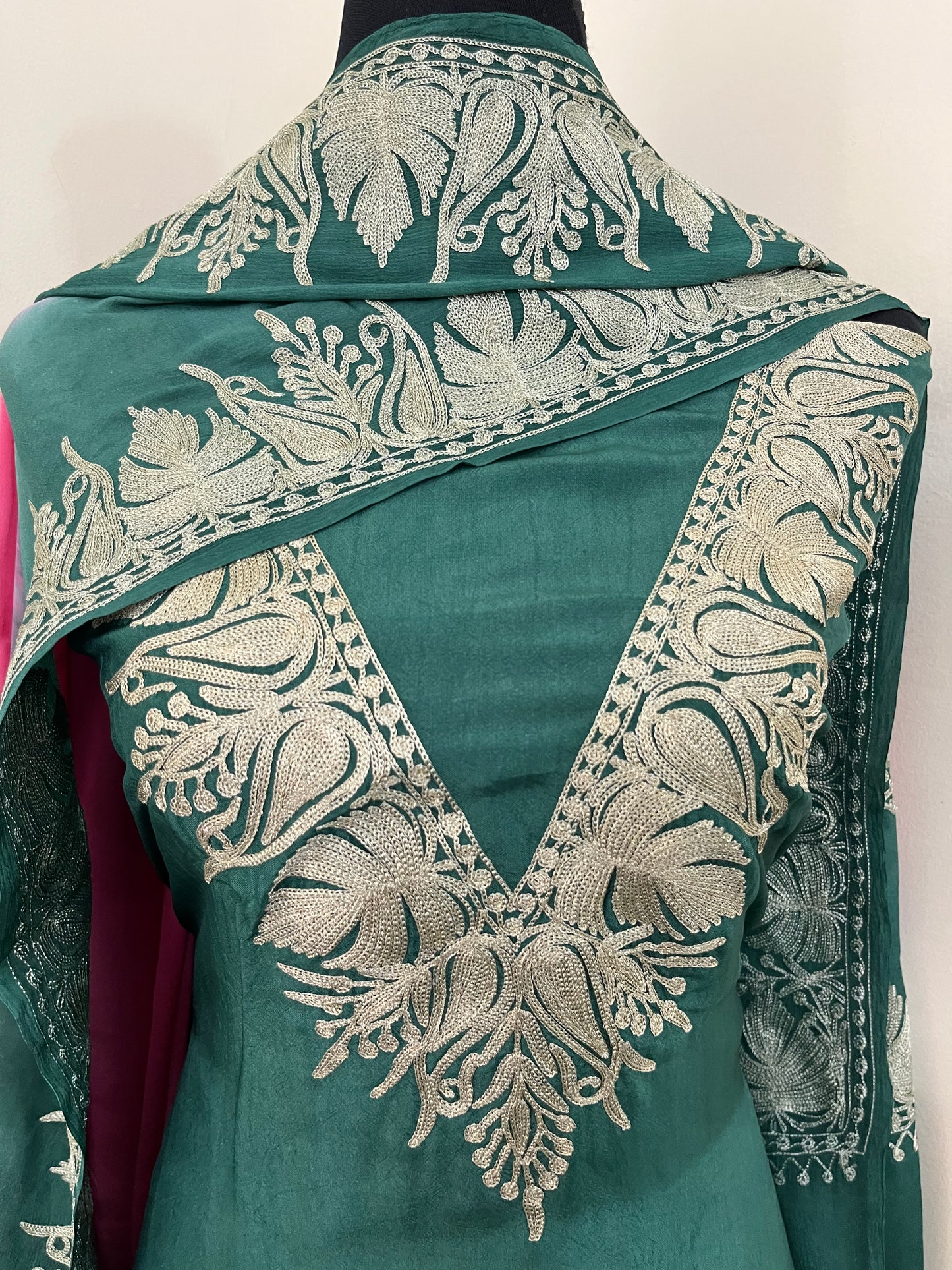 Sanam Green Silk Kashmiri Suit